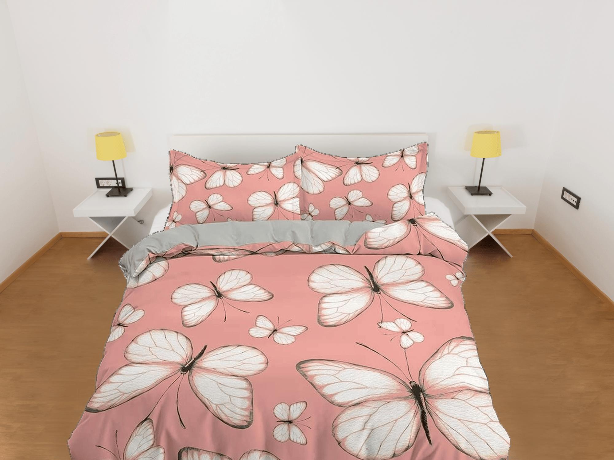 daintyduvet Dainty butterfly bedding peach pink duvet cover boho chic dorm bedding full size adult duvet king queen twin, nursery toddler bedding