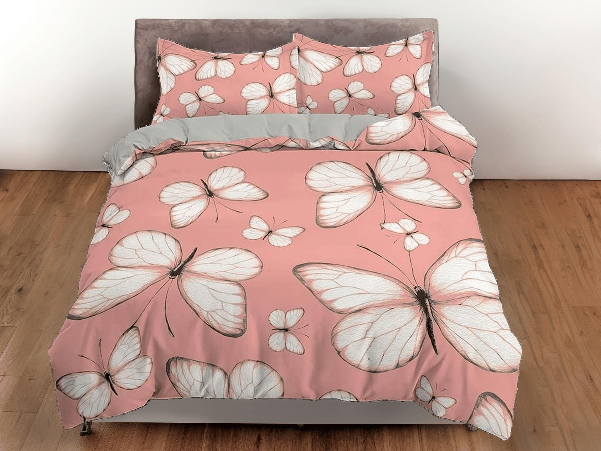 daintyduvet Dainty butterfly bedding peach pink duvet cover boho chic dorm bedding full size adult duvet king queen twin, nursery toddler bedding