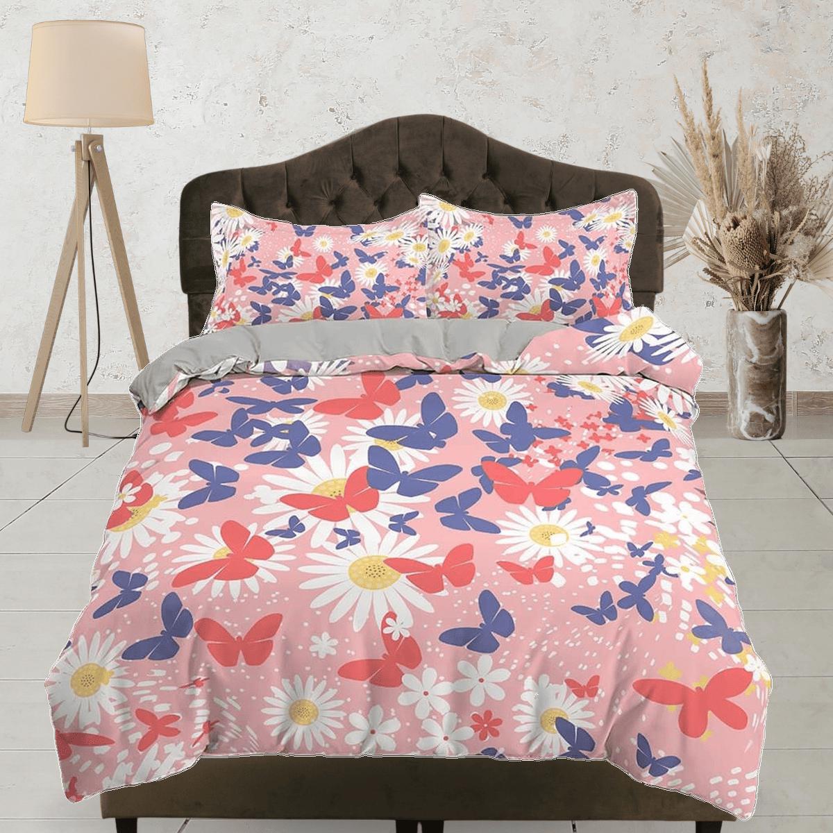 daintyduvet Dainty butterfly lover bedding pink duvet cover boho chic dorm bedding full size adult duvet king queen twin, nursery toddler bedding