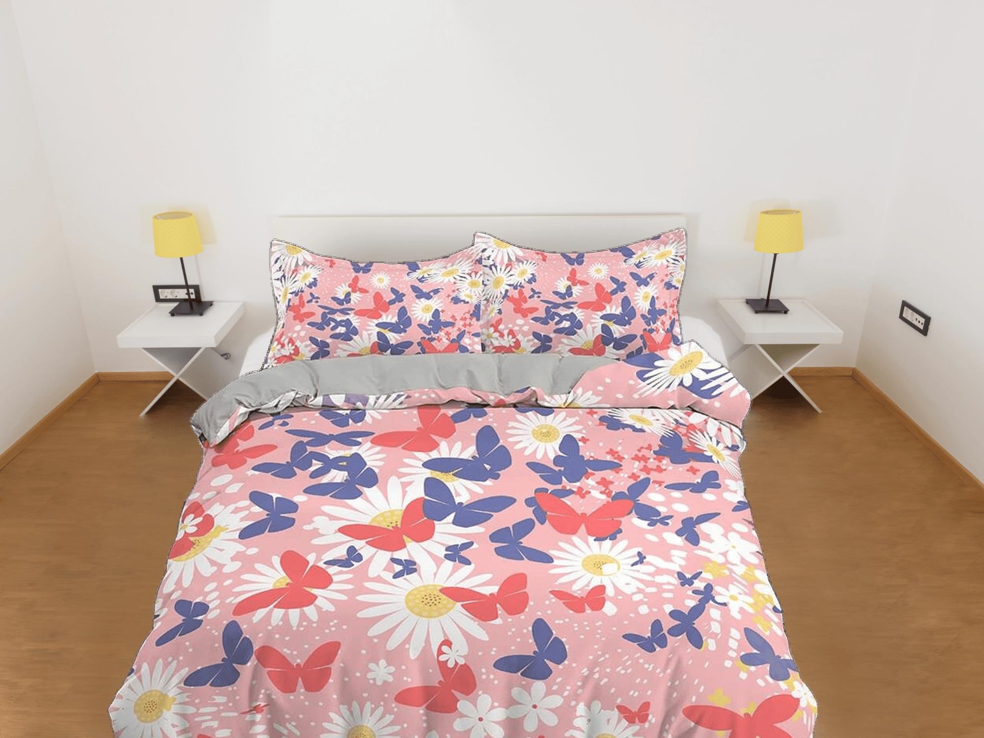 daintyduvet Dainty butterfly lover bedding pink duvet cover boho chic dorm bedding full size adult duvet king queen twin, nursery toddler bedding