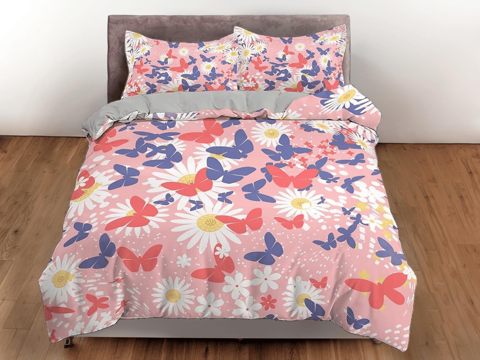 daintyduvet Dainty butterfly lover bedding pink duvet cover boho chic dorm bedding full size adult duvet king queen twin, nursery toddler bedding