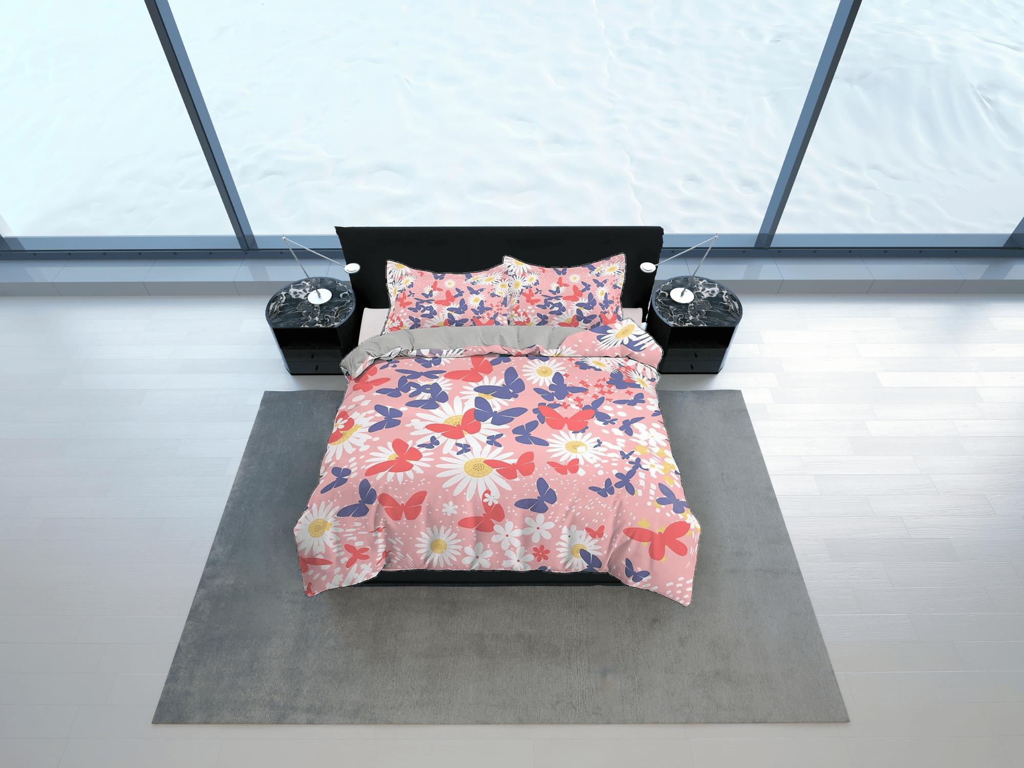 daintyduvet Dainty butterfly lover bedding pink duvet cover boho chic dorm bedding full size adult duvet king queen twin, nursery toddler bedding