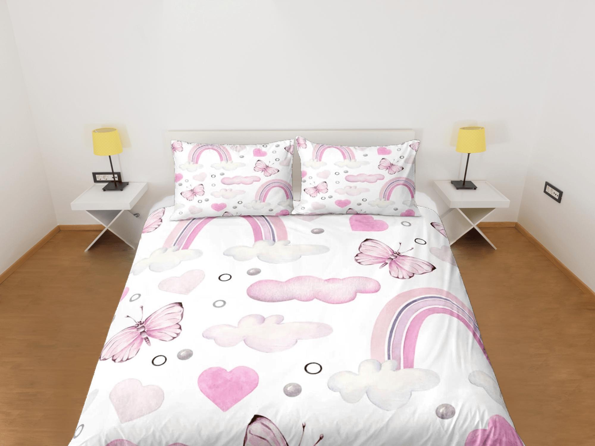 daintyduvet Dainty pink butterfly baby bedding nursery toddler bedding, dorm bedding full size adult duvet king queen twin, boho aesthetic duvet cover