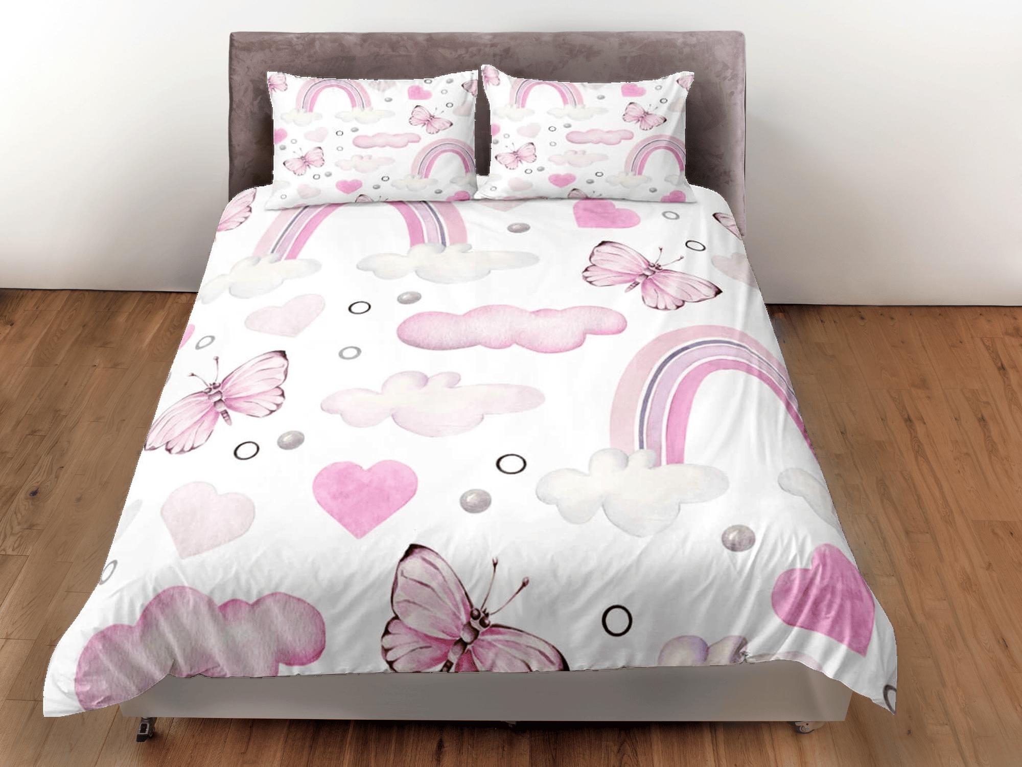 daintyduvet Dainty pink butterfly baby bedding nursery toddler bedding, dorm bedding full size adult duvet king queen twin, boho aesthetic duvet cover