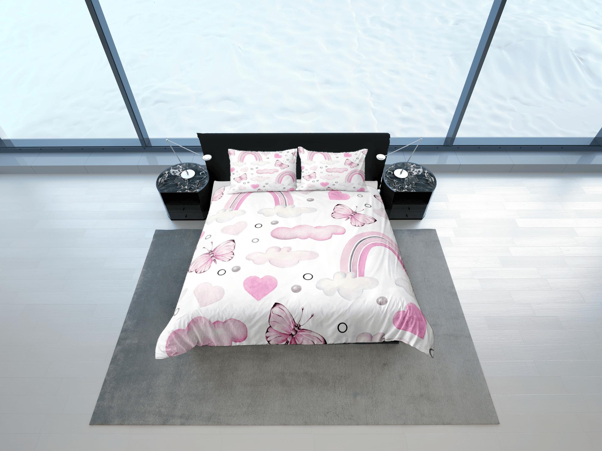 daintyduvet Dainty pink butterfly baby bedding nursery toddler bedding, dorm bedding full size adult duvet king queen twin, boho aesthetic duvet cover