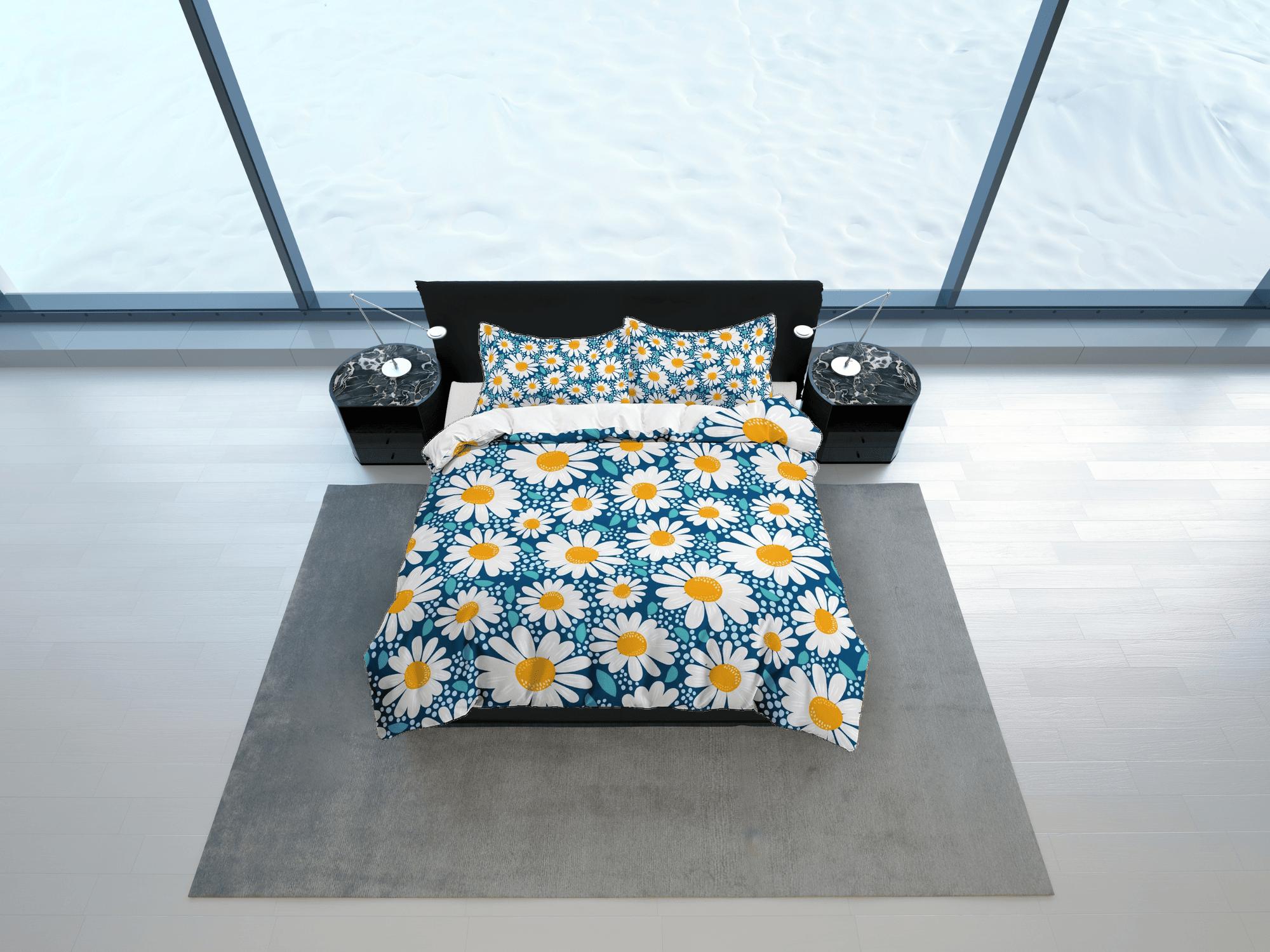 daintyduvet Daisy floral blue duvet cover colorful bedding, teen girl bedroom, baby girl crib bedding boho maximalist bedspread aesthetic bedding