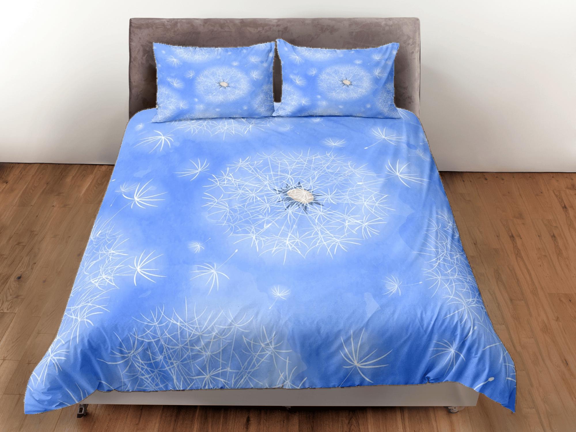 daintyduvet Dandelion floral blue duvet cover colorful bedding, teen girl bedroom, baby girl crib bedding boho maximalist bedspread aesthetic bedding
