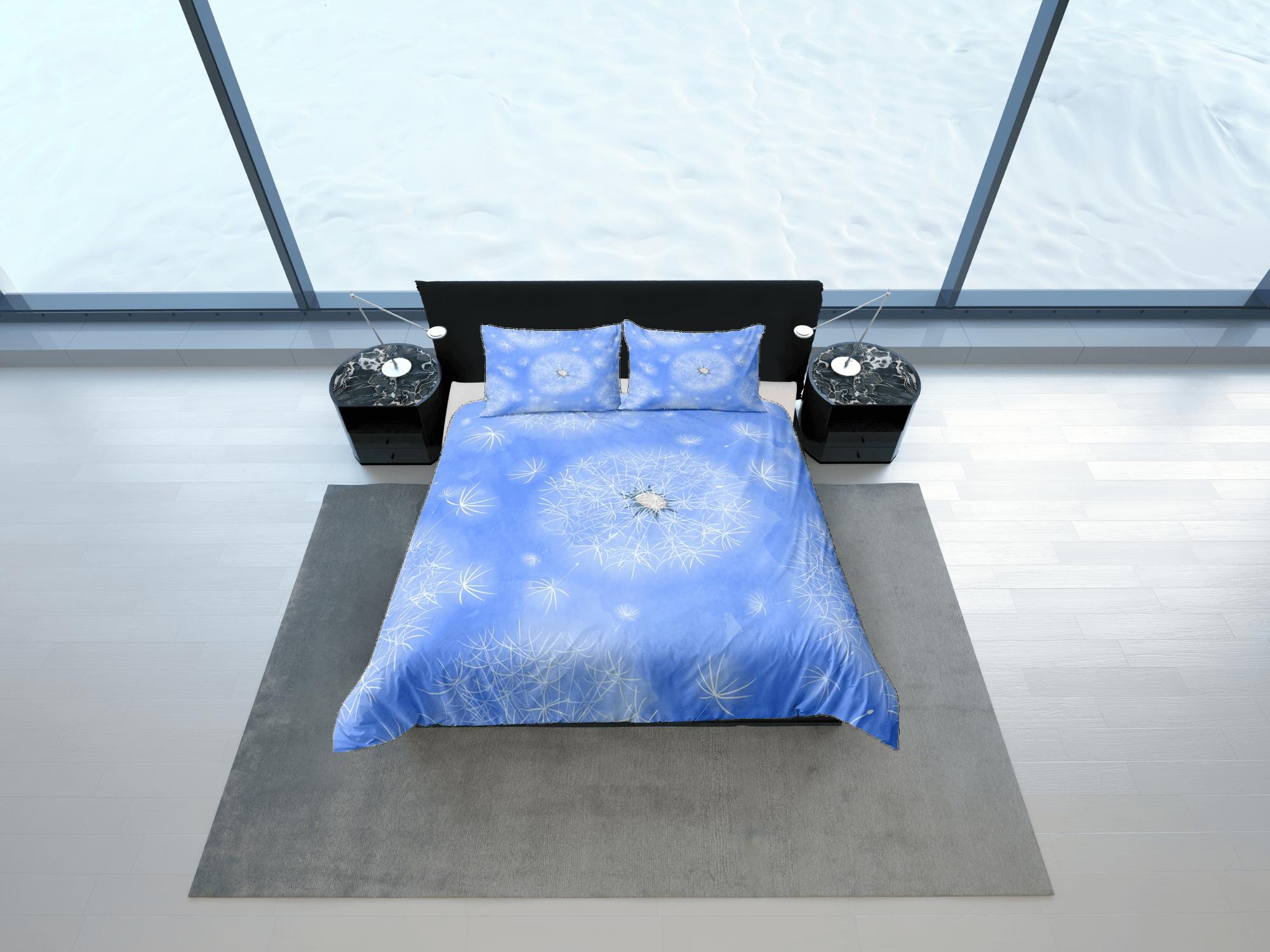 daintyduvet Dandelion floral blue duvet cover colorful bedding, teen girl bedroom, baby girl crib bedding boho maximalist bedspread aesthetic bedding