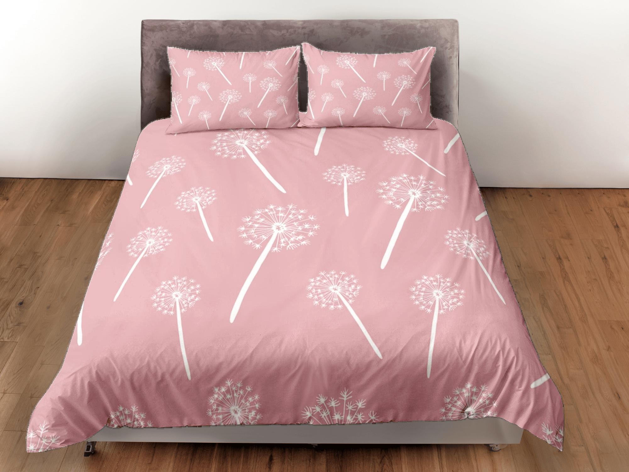 daintyduvet Dandelion floral pink duvet cover colorful bedding, teen girl bedroom, baby girl crib bedding boho maximalist bedspread aesthetic bedding