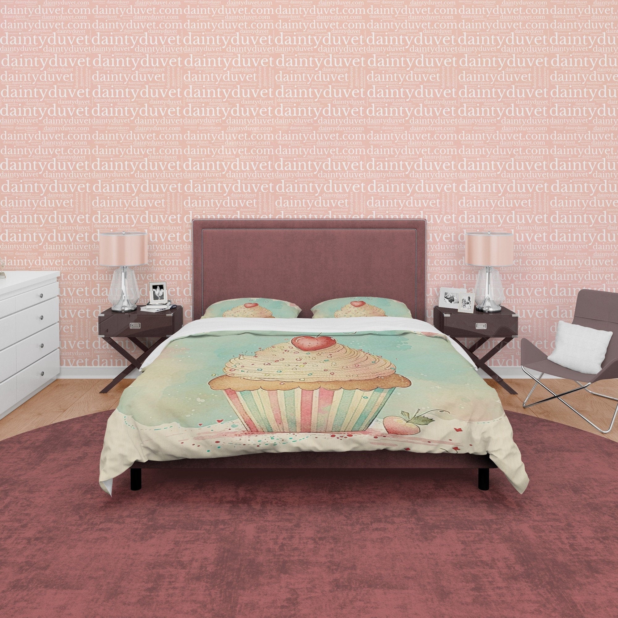 Delightful Cupcake Duvet Cover Boho Bedroom Set, Sweet Girly Bedspread, Pastel Color Cute Quilt Cover, Dorm Bedding, Baby Girl Crib Set