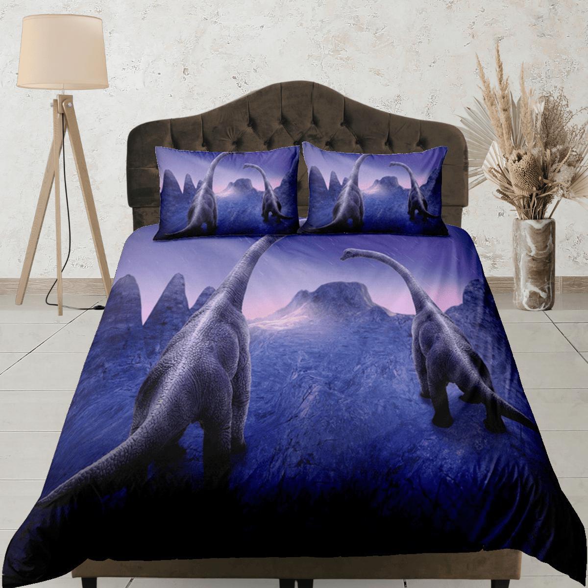 Dinosaur Purple Duvet Cover Set Sci Fi Bedspread Dorm Bedding with Pi