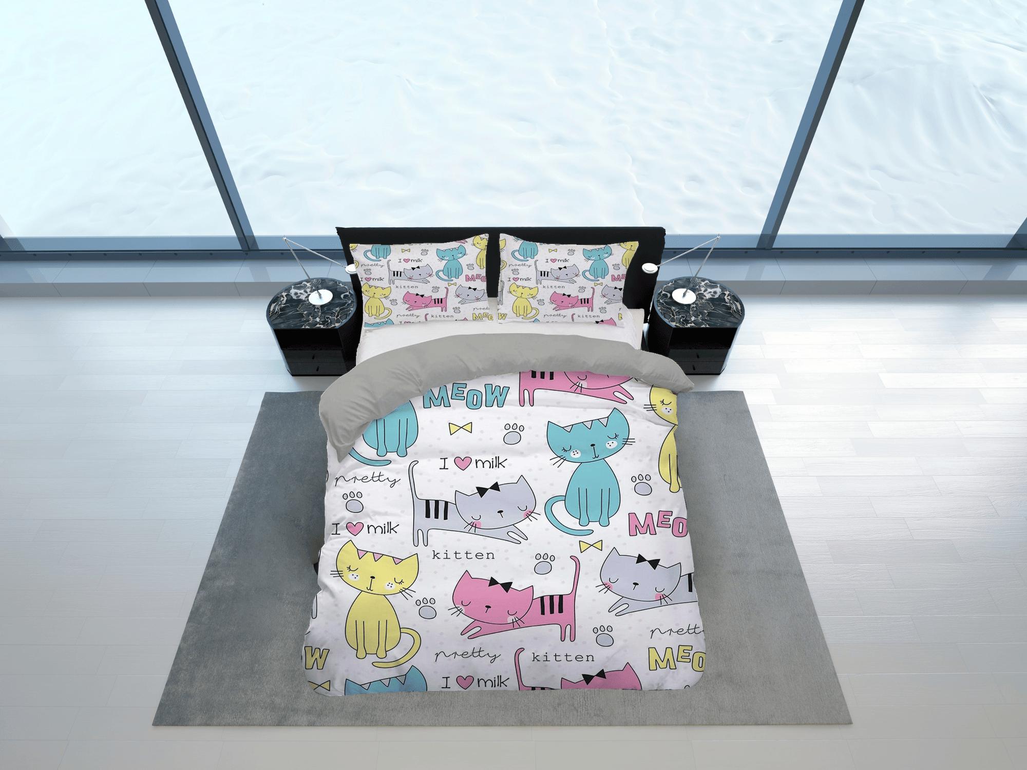 daintyduvet Doodle style colorful cat bedding, toddler bedding, kids duvet cover set, gift for cat lovers, baby bedding, baby shower gift