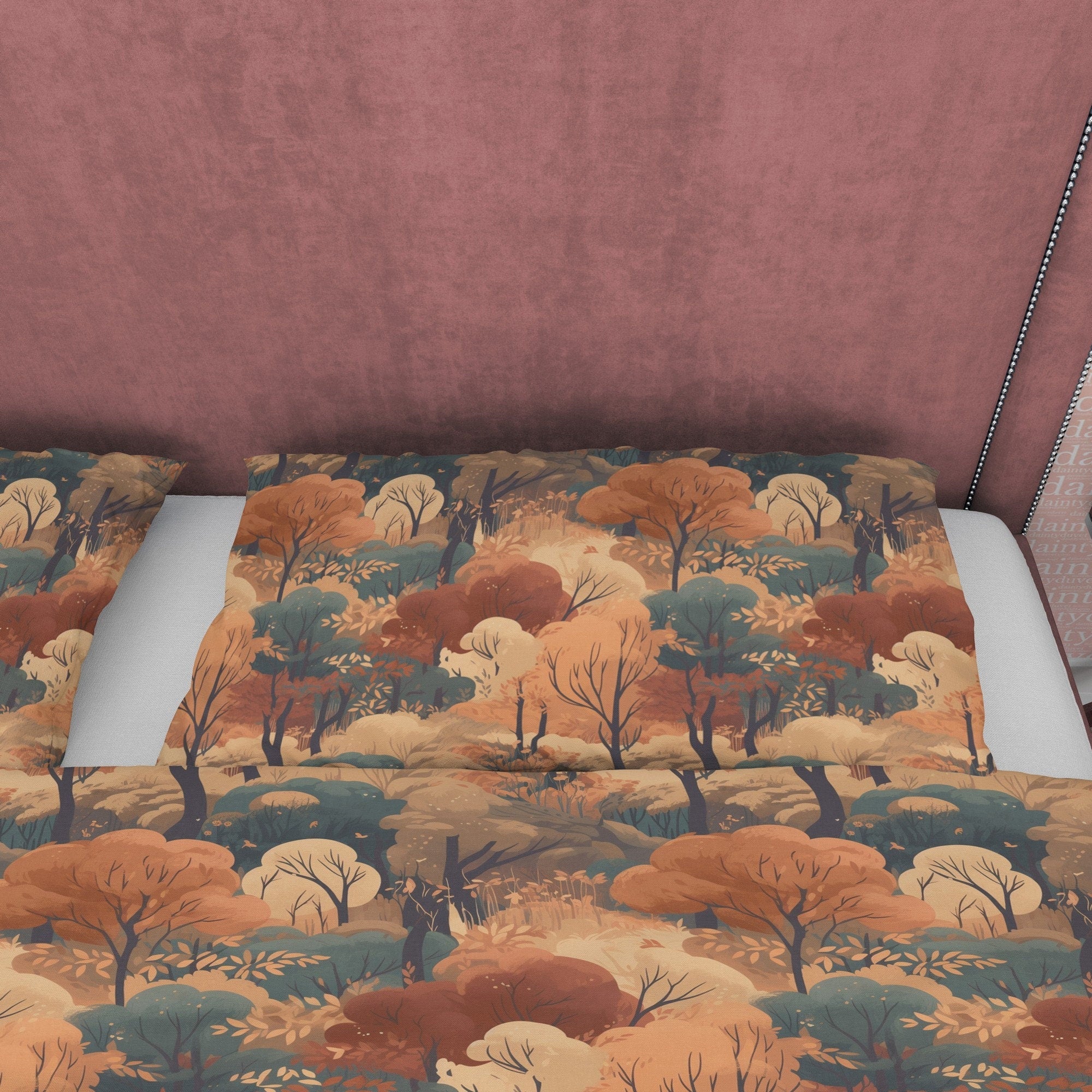 Dried Forest Rustic Duvet Cover Fall Bedding Set, Warm Autumn Colors Printed Quilt Cover, Foliage Bedspread, Boho Brown Blanket Cover
