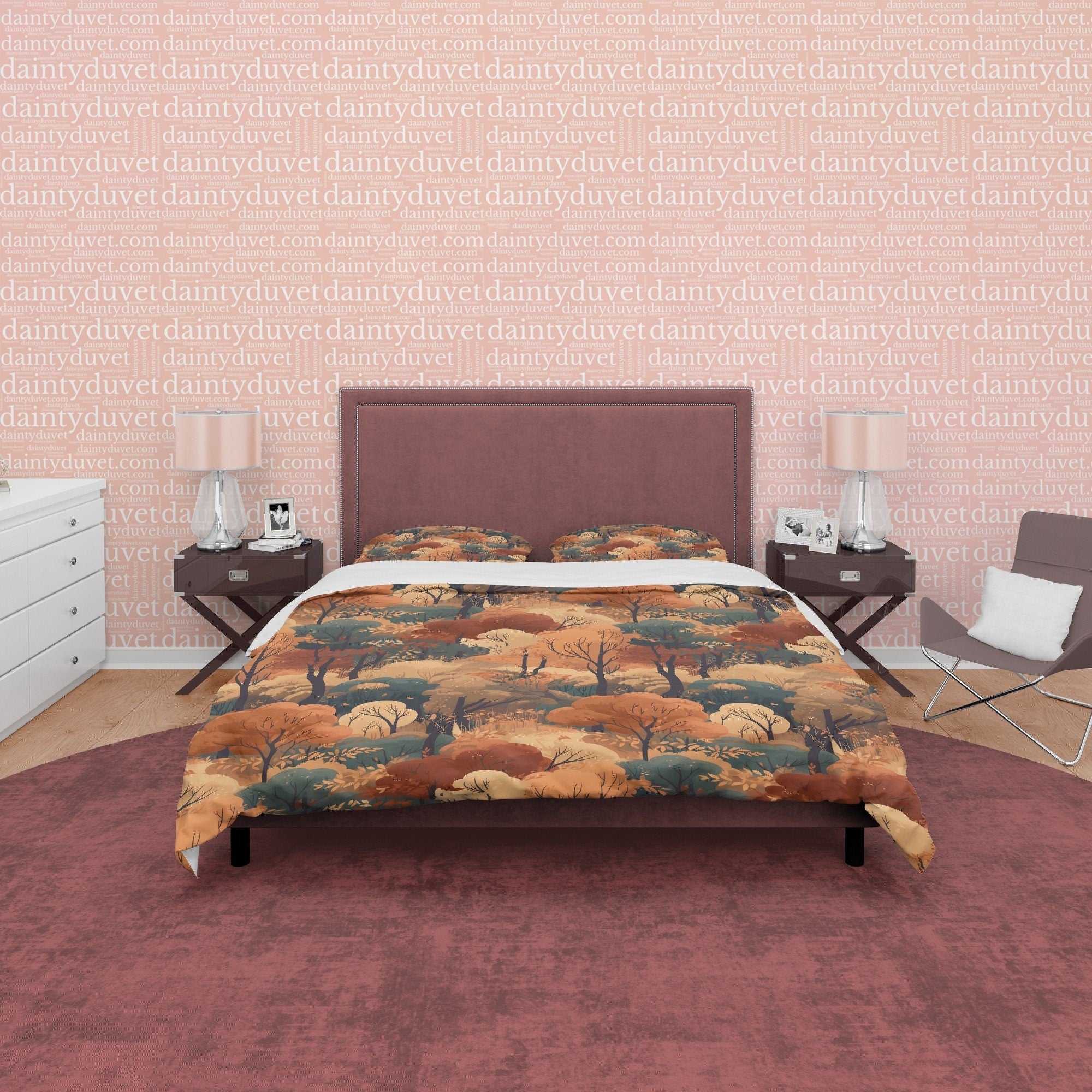 Dried Forest Rustic Duvet Cover Fall Bedding Set, Warm Autumn Colors Printed Quilt Cover, Foliage Bedspread, Boho Brown Blanket Cover