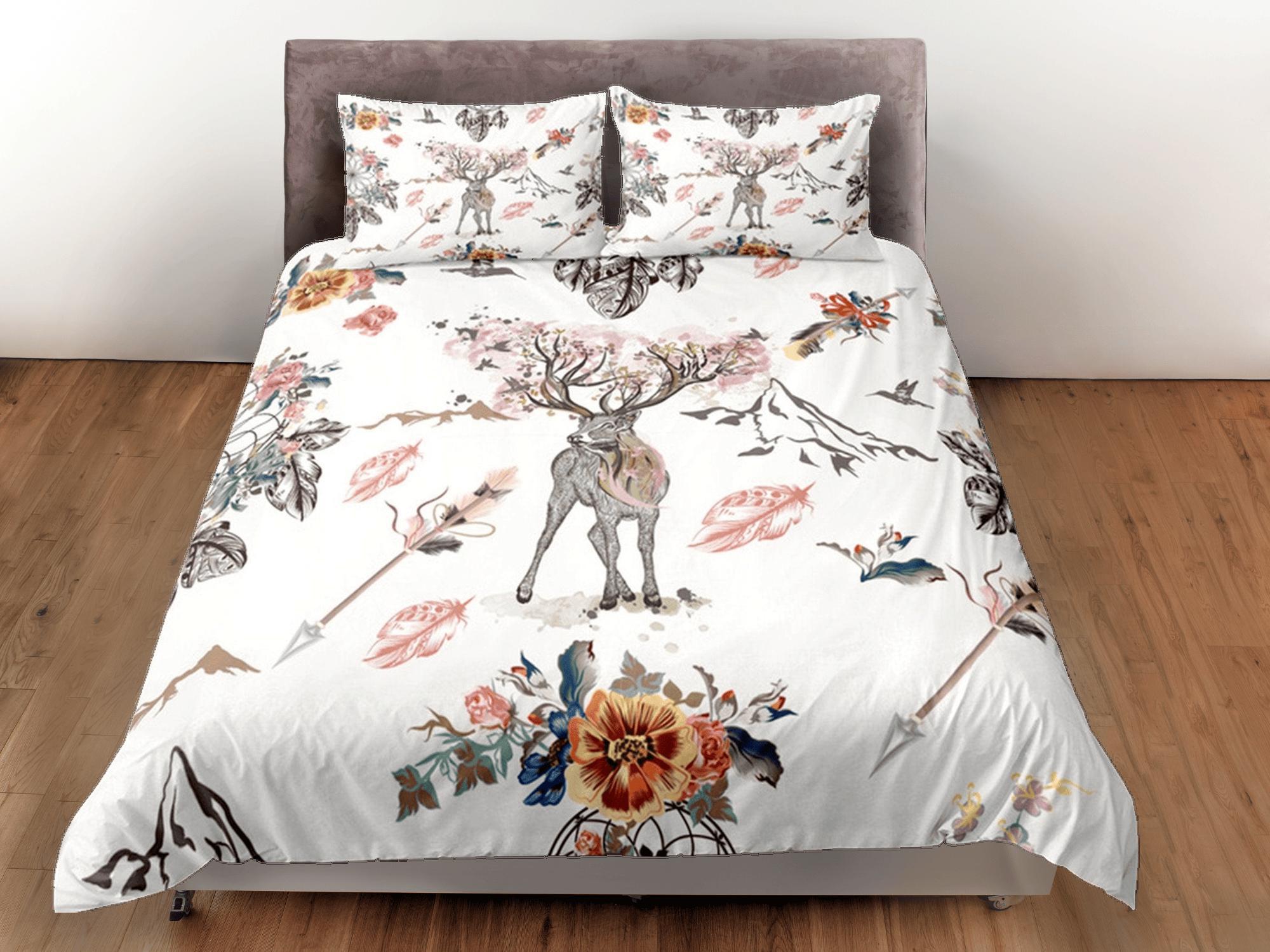 daintyduvet Duvet Cover Set Boho Bedding, Reindeer Dorm Bedding with Pillowcase Single Bedding