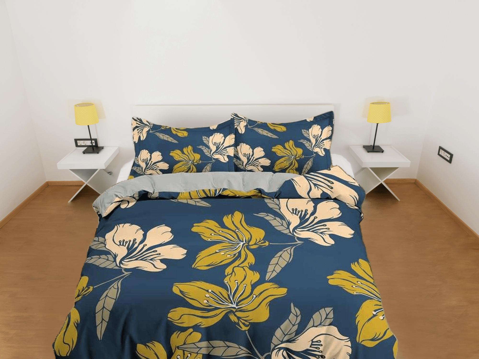 daintyduvet Easter lily floral blue duvet cover colorful bedding, teen girl bedroom, baby girl crib bedding boho maximalist bedspread aesthetic bedding