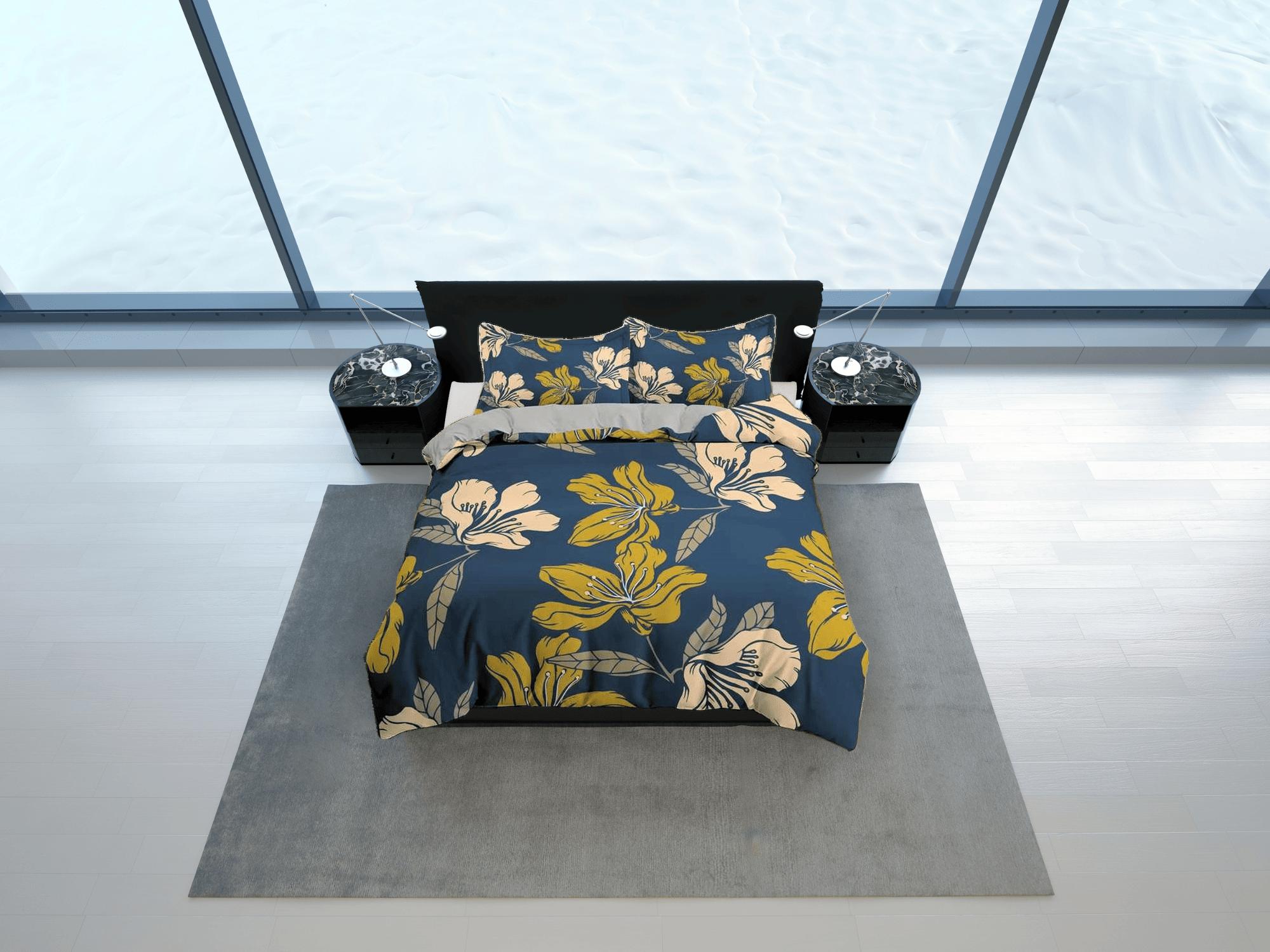 daintyduvet Easter lily floral blue duvet cover colorful bedding, teen girl bedroom, baby girl crib bedding boho maximalist bedspread aesthetic bedding