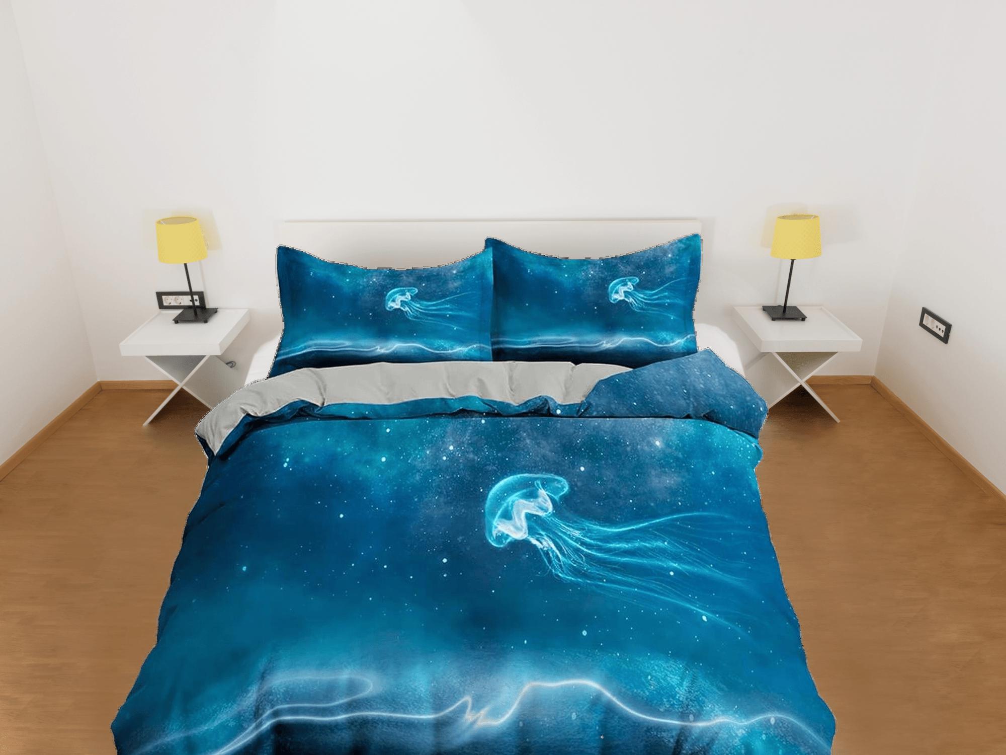 daintyduvet Electrifying jellyfish bedding azure blue duvet cover, ocean blush sea animal bedding set full king queen twin crib toddler, dorm bedding