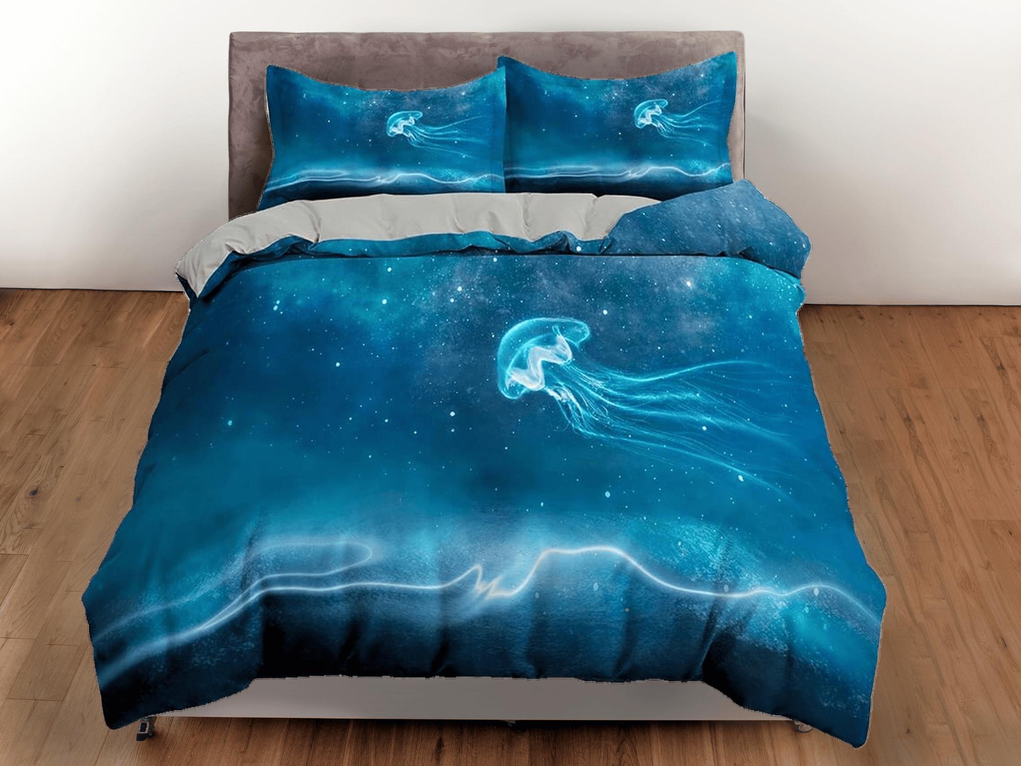 daintyduvet Electrifying jellyfish bedding azure blue duvet cover, ocean blush sea animal bedding set full king queen twin crib toddler, dorm bedding