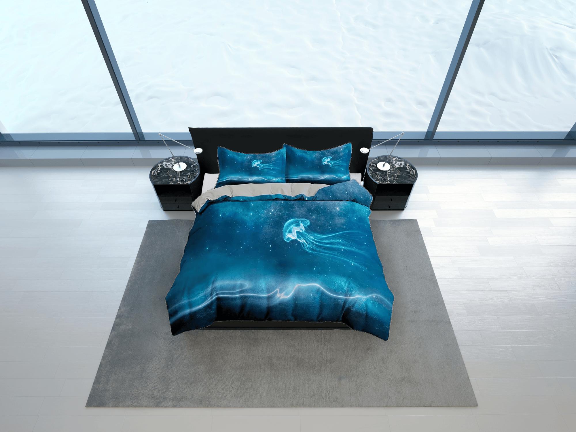 daintyduvet Electrifying jellyfish bedding azure blue duvet cover, ocean blush sea animal bedding set full king queen twin crib toddler, dorm bedding