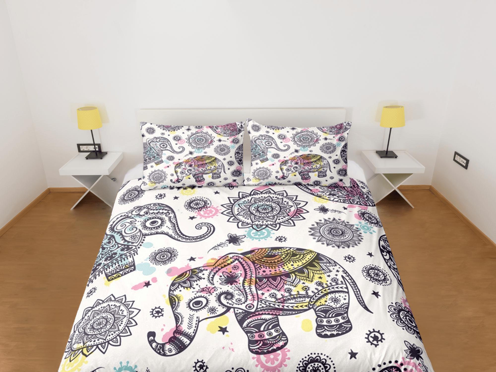 daintyduvet Elephant Batik Duvet Cover Set Boho Bedding, Animal Dorm Bedding with Pillowcase