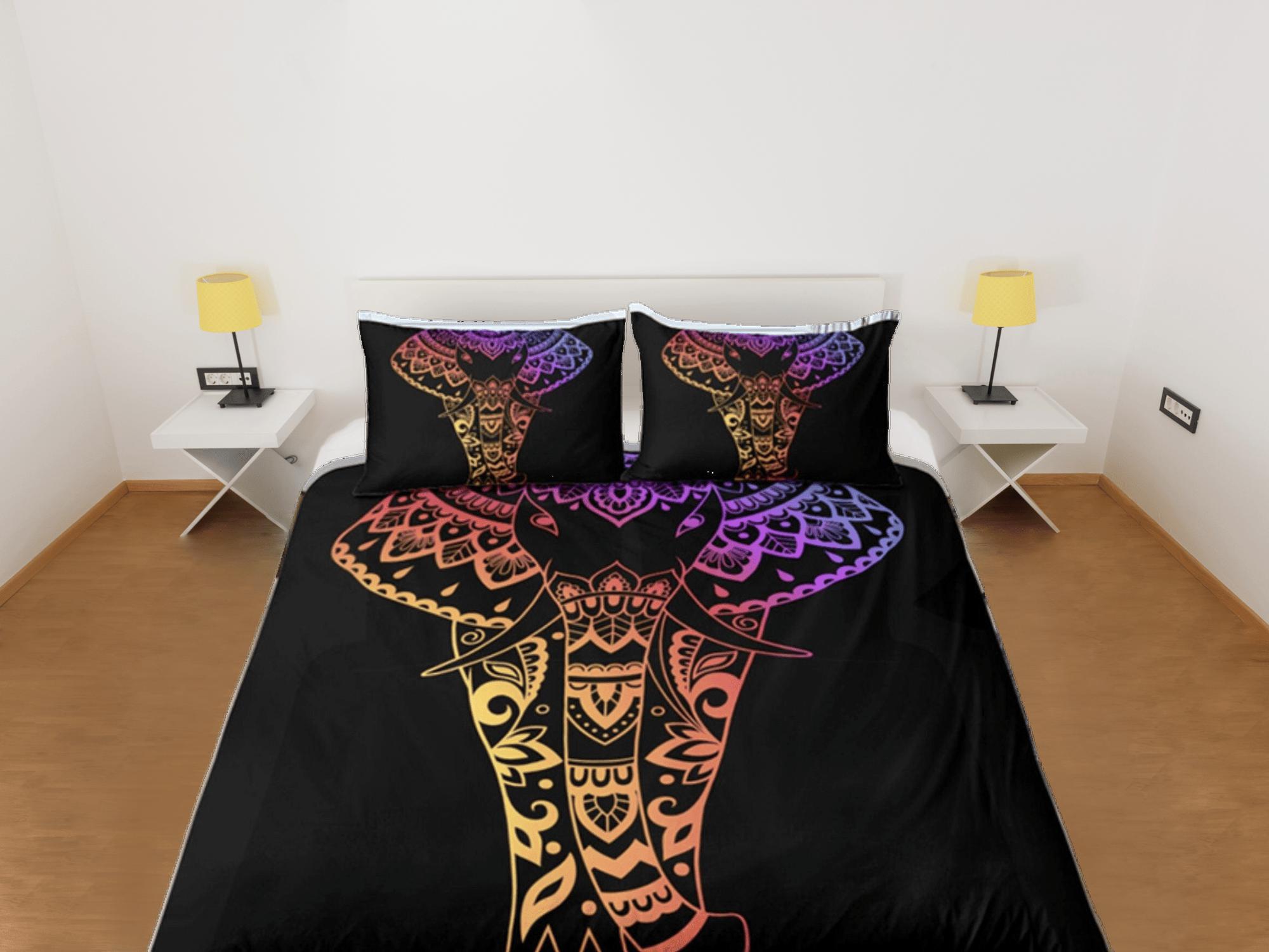 daintyduvet Elephant Black Duvet Cover Set Boho Bedspread, Bohemian Dorm Bedding & Pillowcase