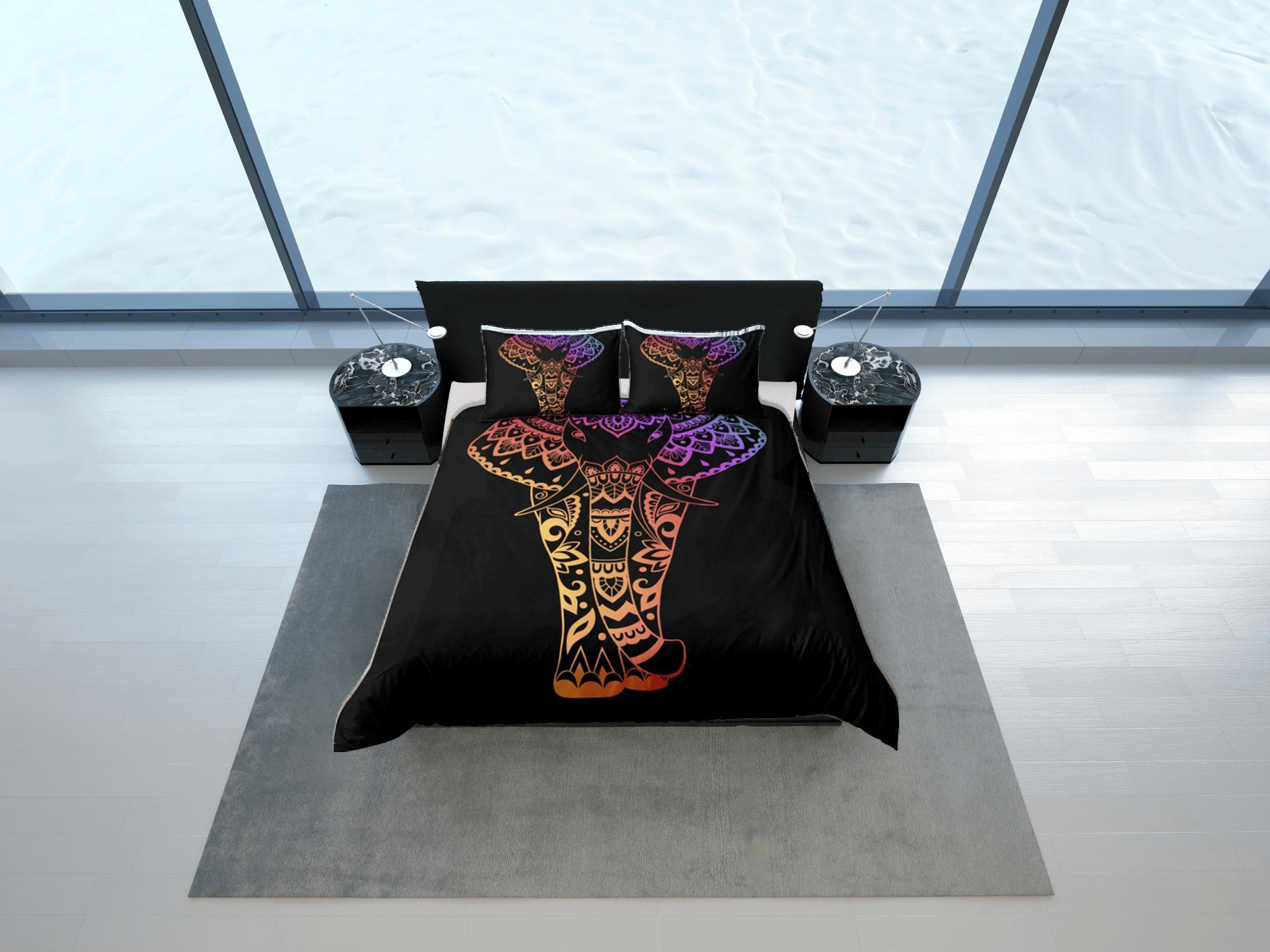 daintyduvet Elephant Black Duvet Cover Set Boho Bedspread, Bohemian Dorm Bedding & Pillowcase