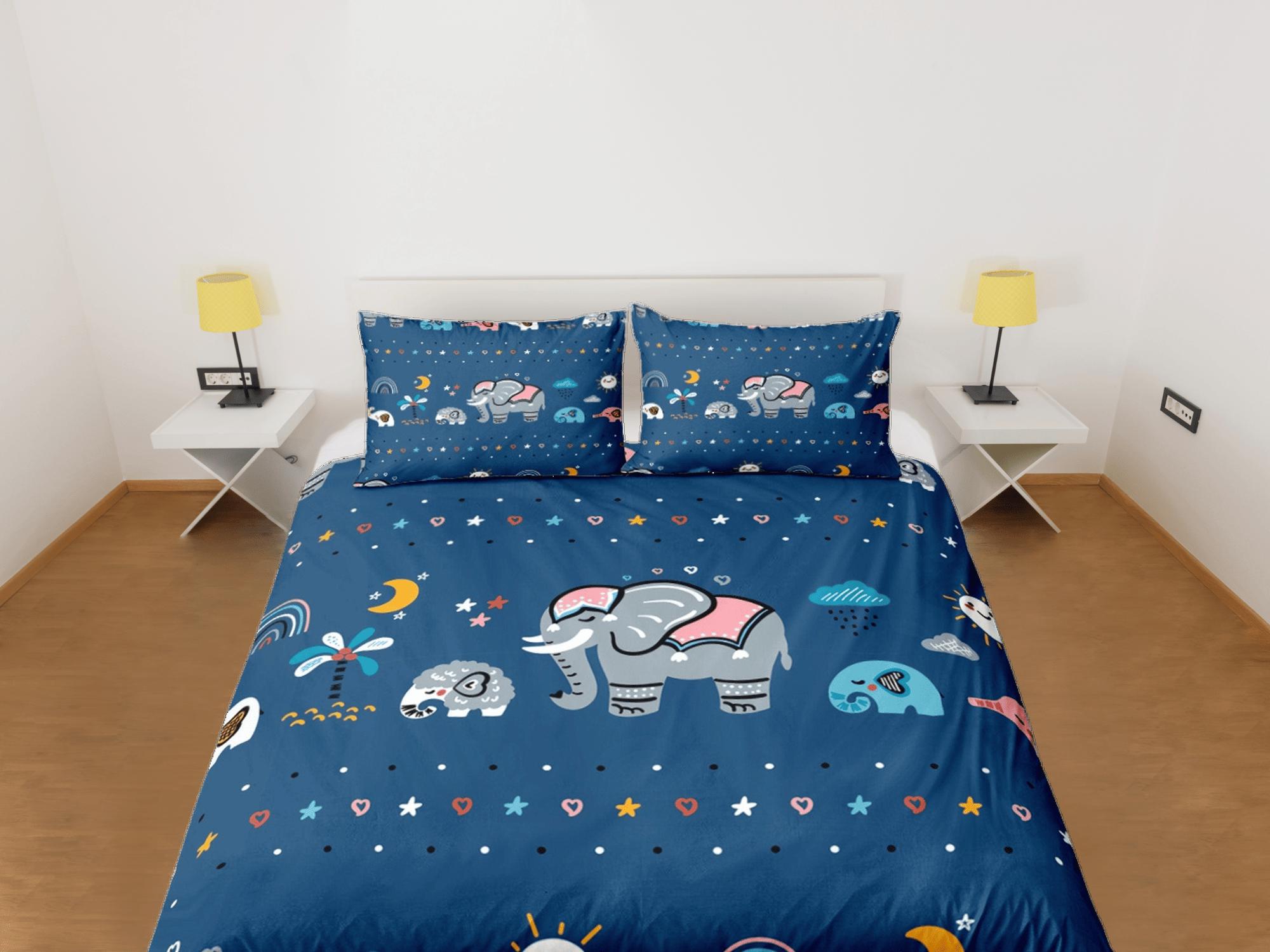 daintyduvet Elephant Blue Duvet Cover Set Colorful Bedspread, Kids Full Bedding Set with Pillowcase, Comforter Cover Twin