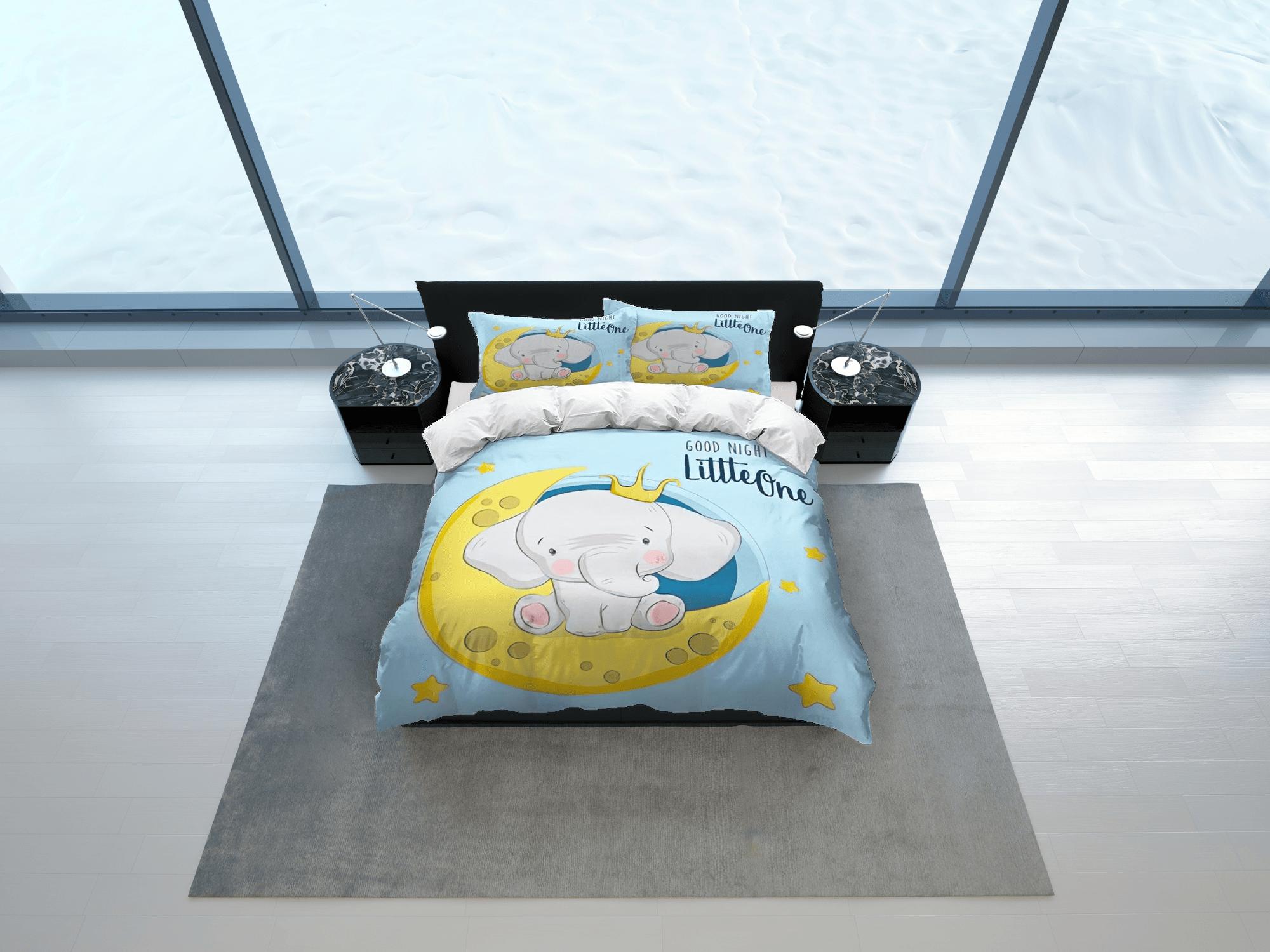 daintyduvet Elephant in crescent moon bedding cute duvet cover set, kids bedding full, nursery bed decor, elephant baby shower, toddler bedding