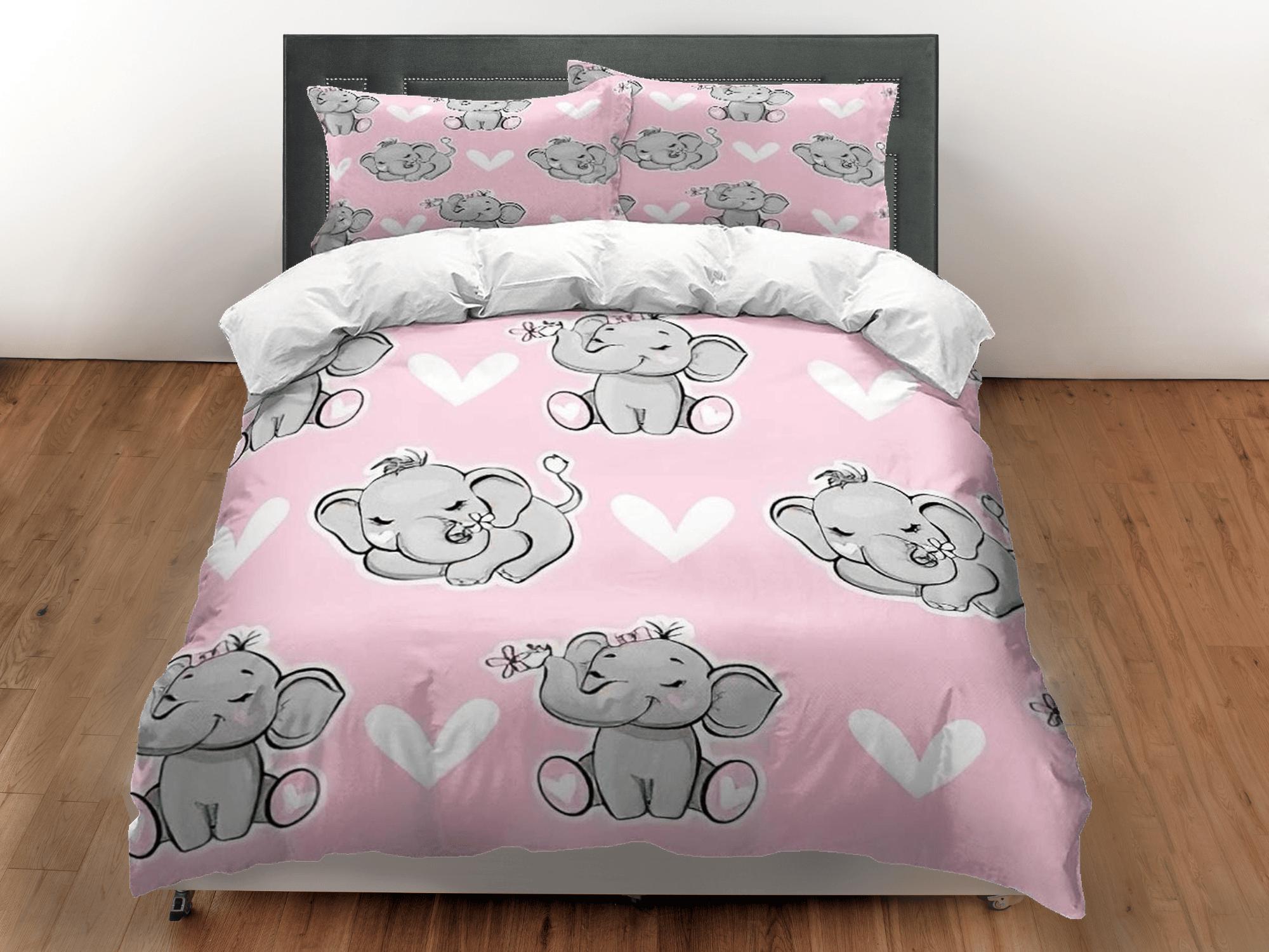 daintyduvet Elephant with hearts baby pink bedding cute duvet cover set, kids bedding full, nursery bed decor, elephant baby shower, toddler bedding
