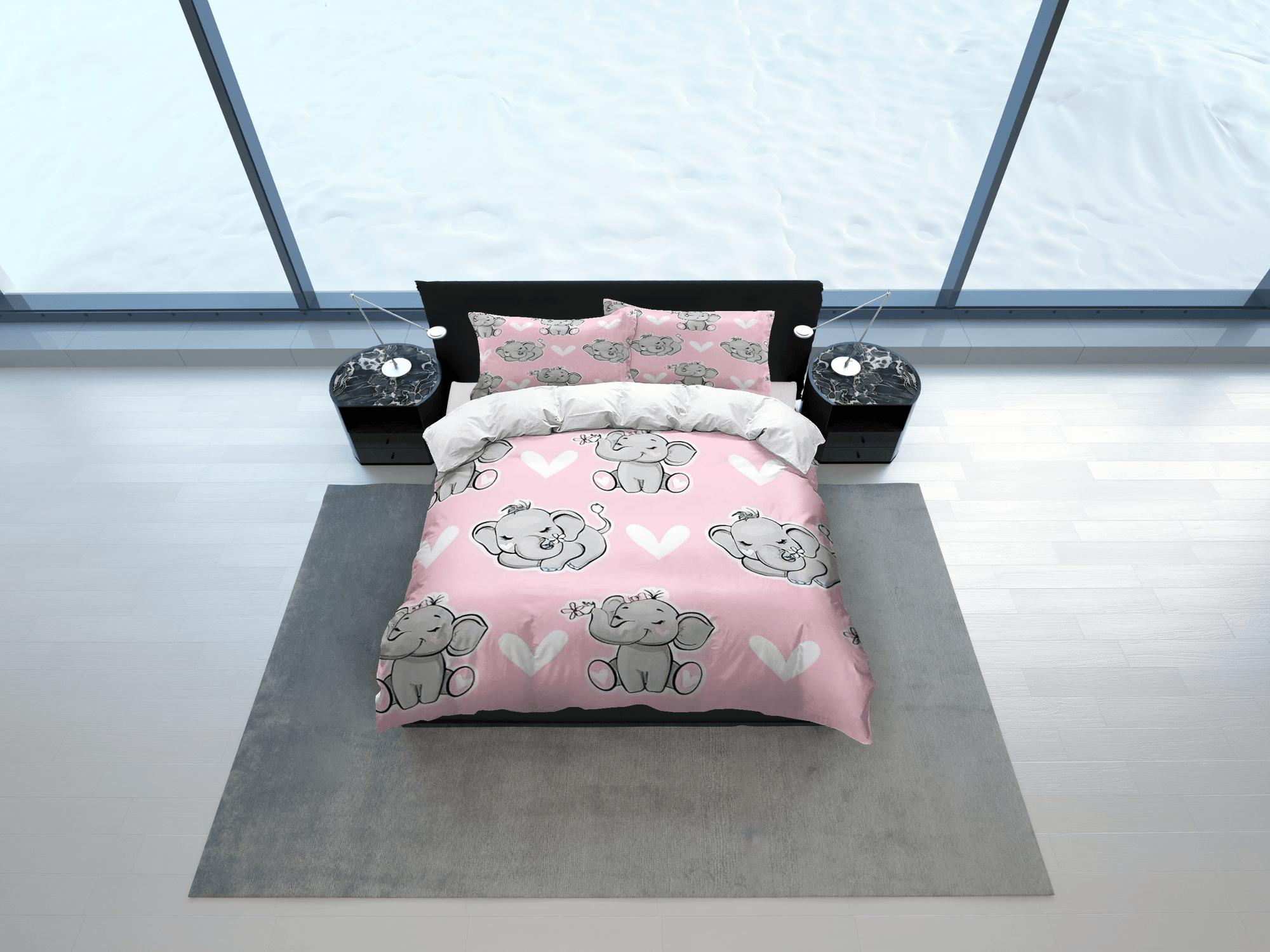 daintyduvet Elephant with hearts baby pink bedding cute duvet cover set, kids bedding full, nursery bed decor, elephant baby shower, toddler bedding