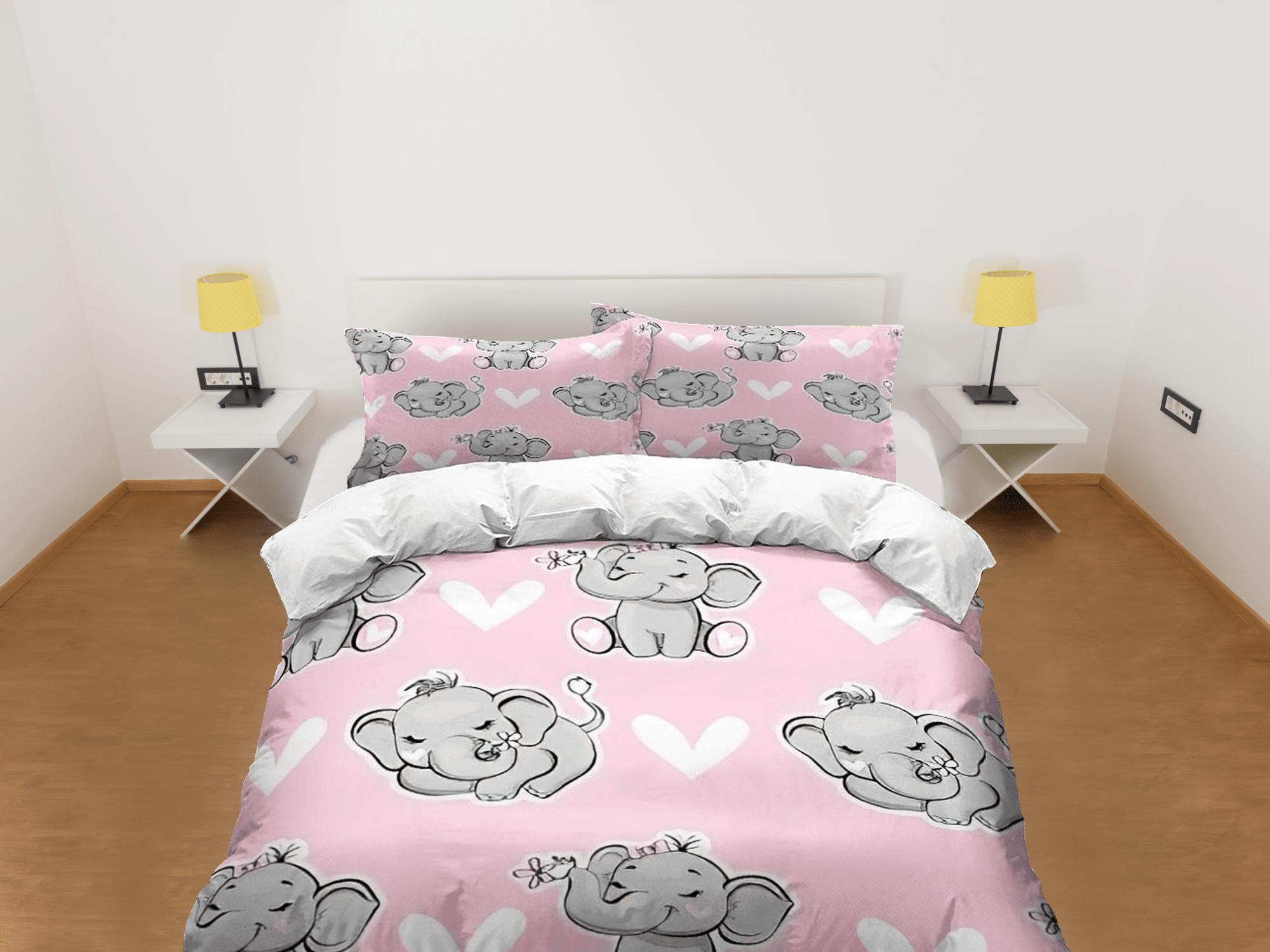 daintyduvet Elephant with hearts baby pink bedding cute duvet cover set, kids bedding full, nursery bed decor, elephant baby shower, toddler bedding