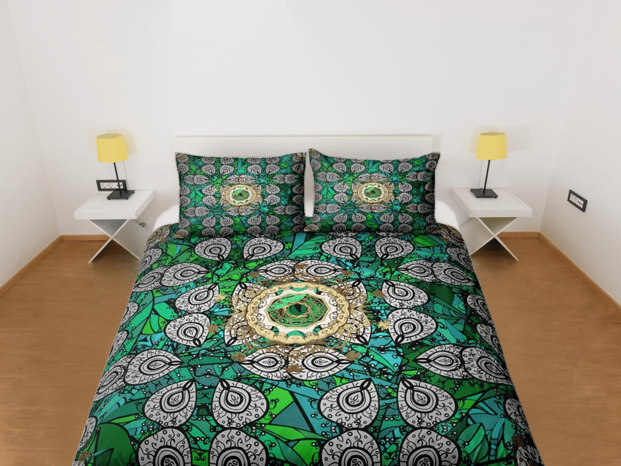 daintyduvet Emerald green whimsical african bedding set duvet cover, boho bedding ethnic tribal design, afrocentric designer bedding, south african gift