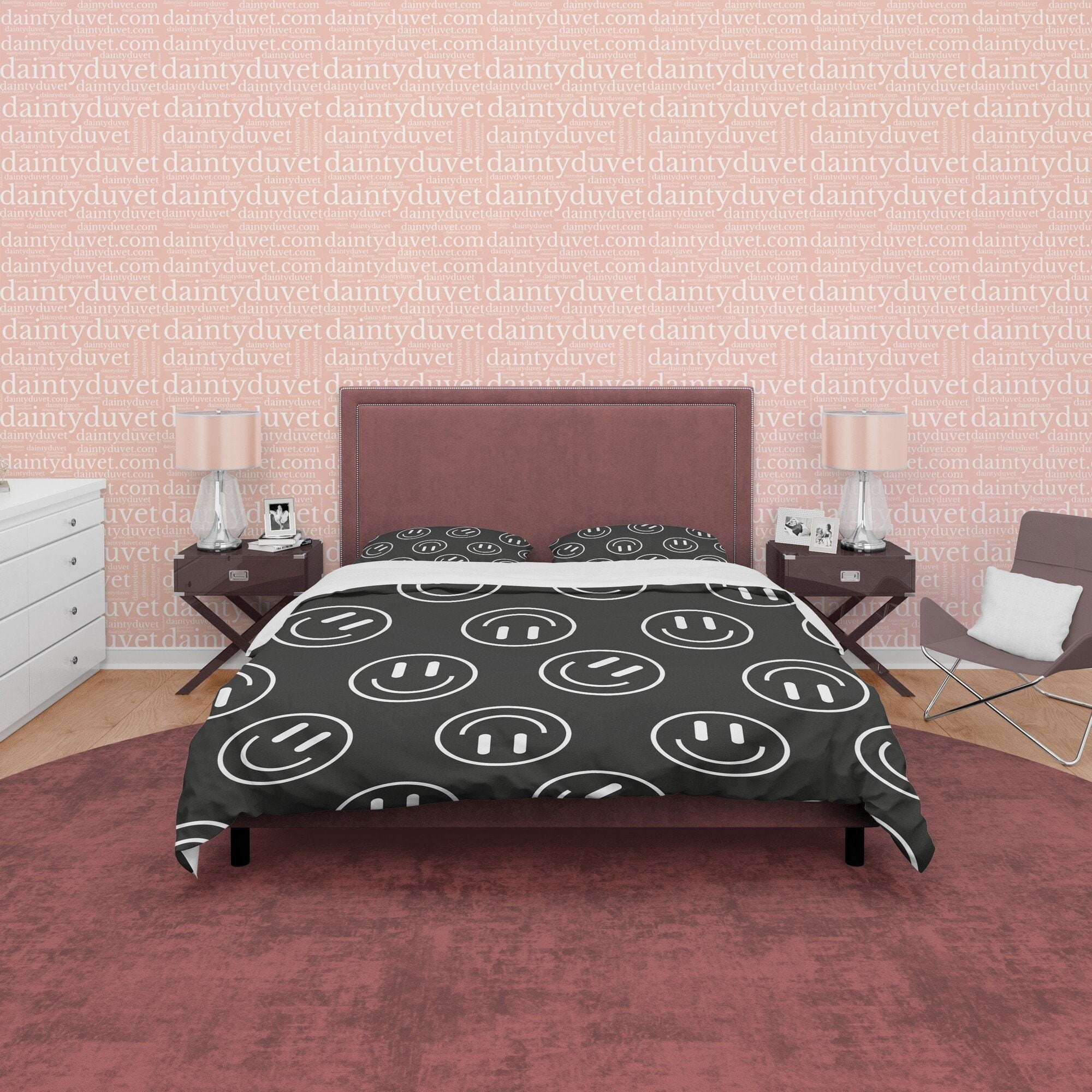 Emoji Black and White Duvet Cover Set, Happy Face Blanket Cover Retro Printed Bedding Set, 90s Nostalgia Quilt Cover, Groovy Bedspread