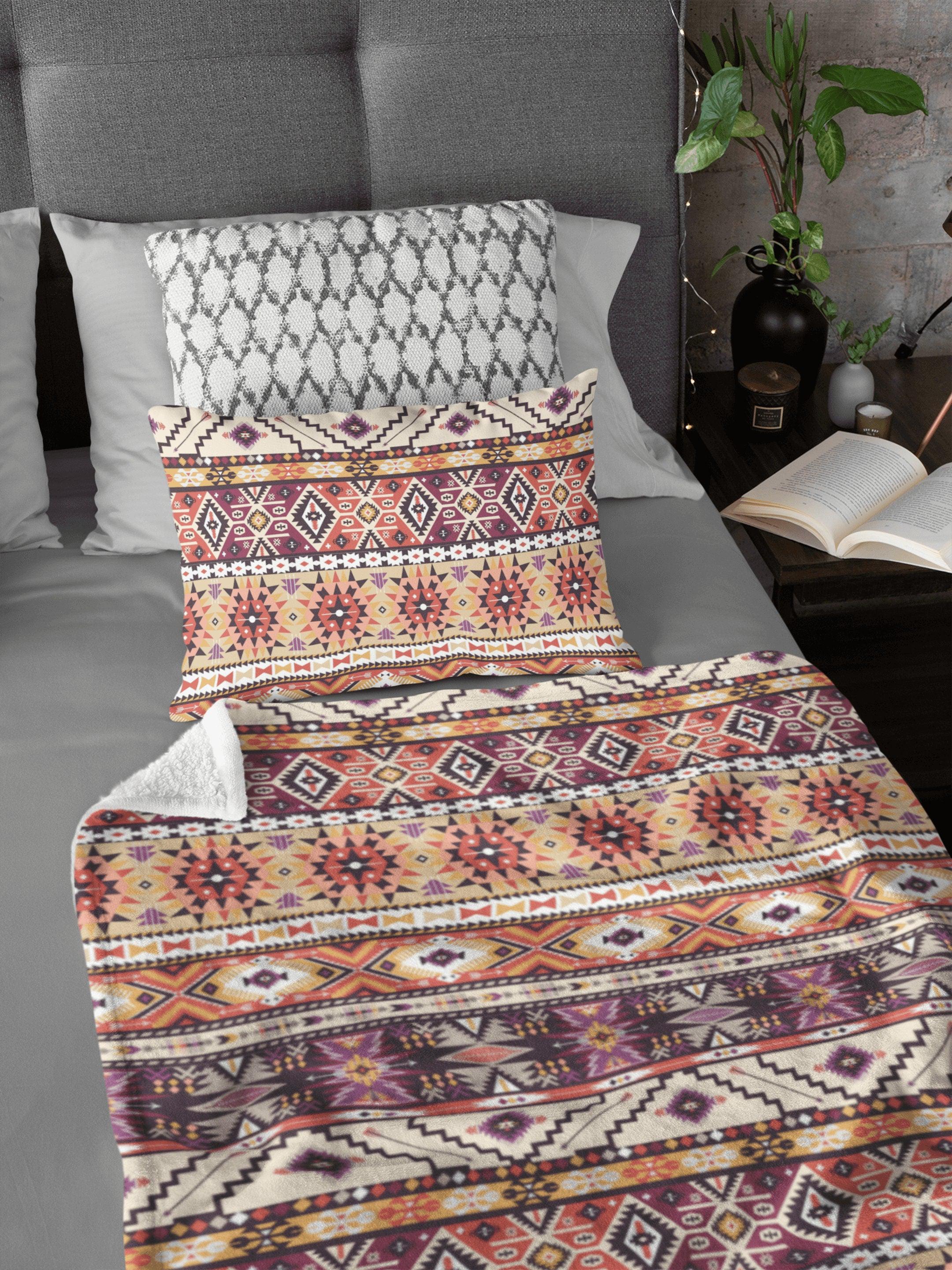 daintyduvet Ethnic Bohemian Blanket Boho Brown Soft Fluffy Velvet Flannel Fleece Throw Blanket