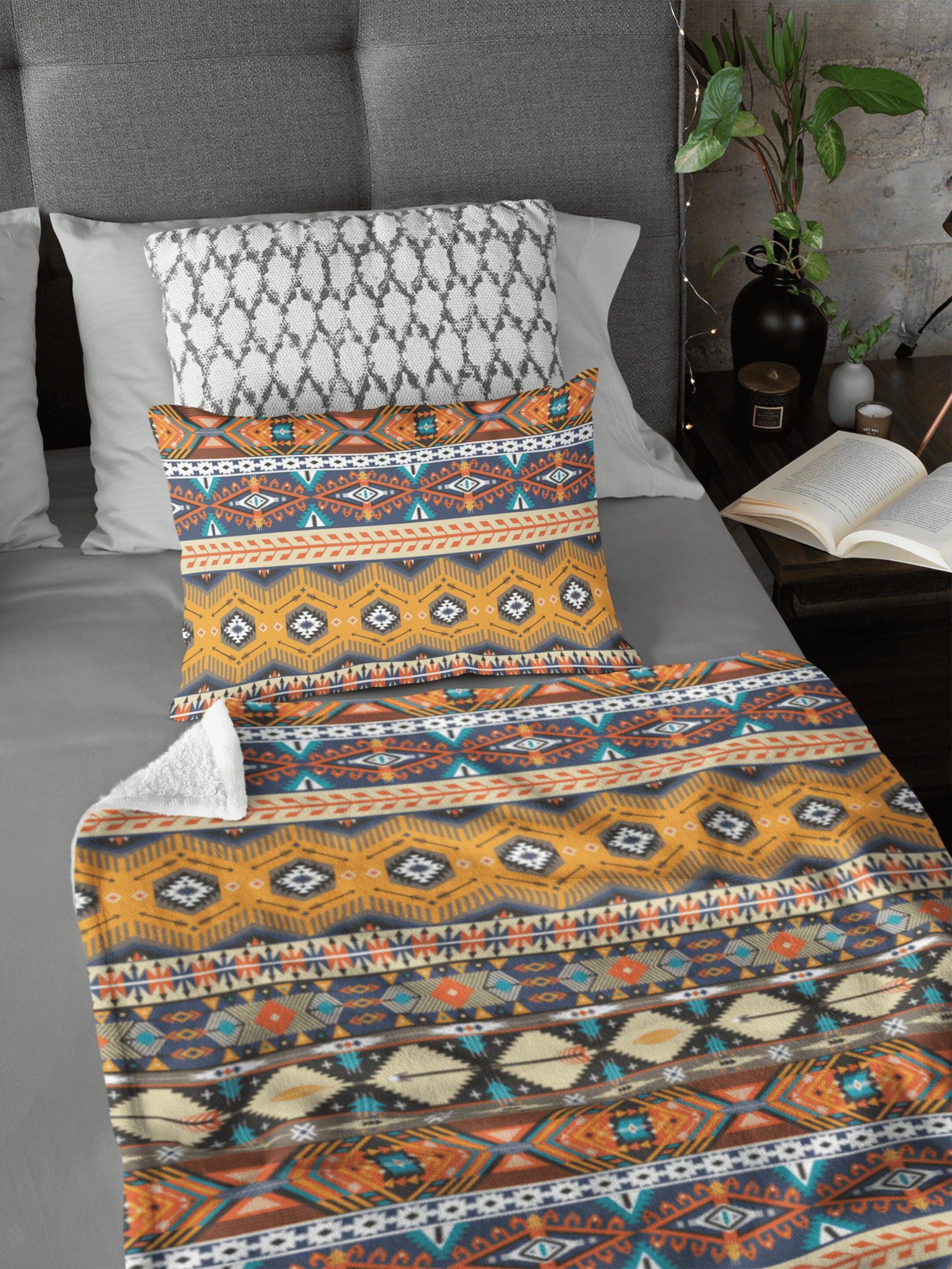 daintyduvet Ethnic Bohemian Blanket Boho Orange Brown Soft Fluffy Velvet Flannel Fleece Throw Blanket