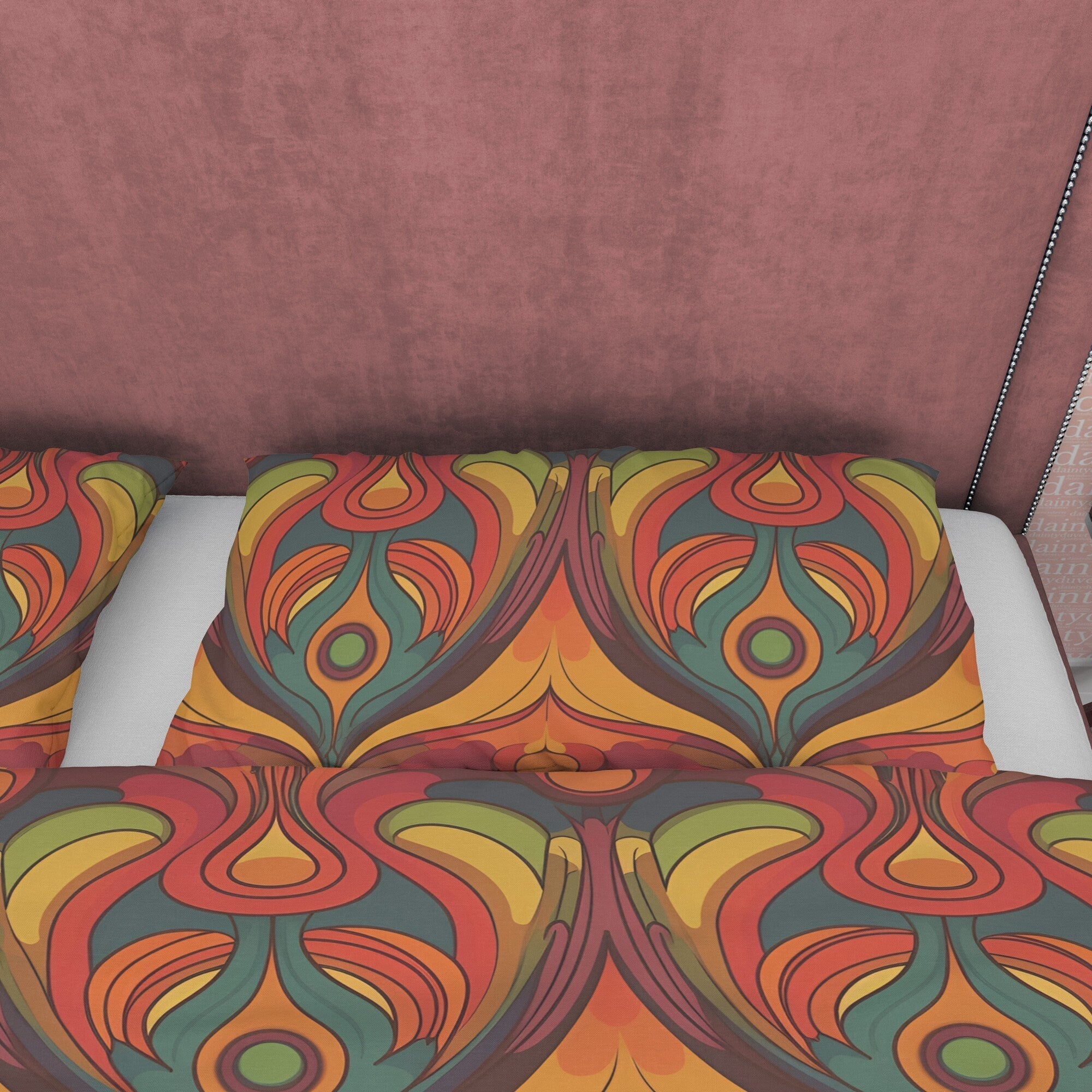 European Geometric Retro Bedding Set, Vintage Pattern Duvet Cover, Rustic Quilt Cover, Unique Brown Bedding, Zipper Bedding