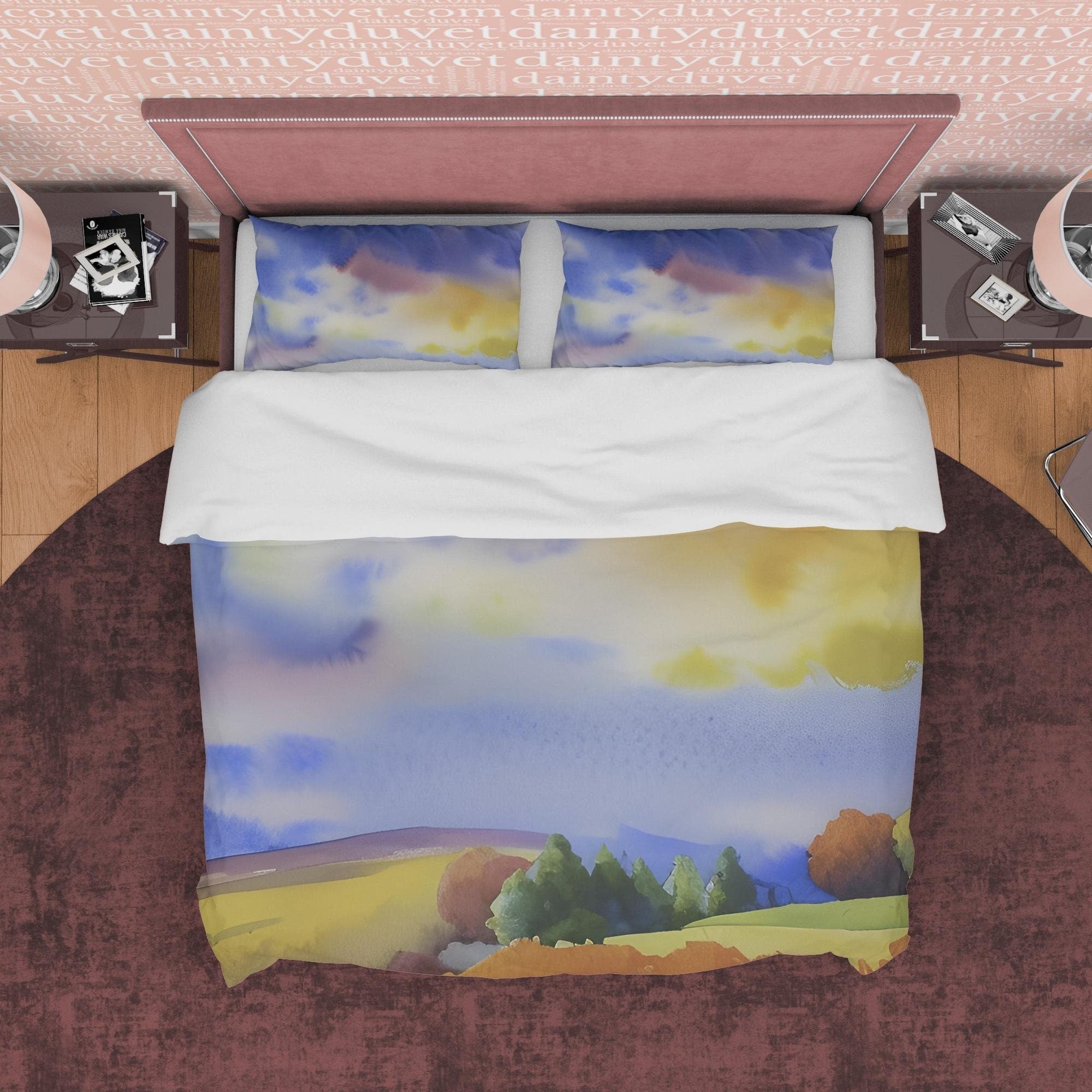 Fall Scenery Duvet Cover Autumn Bedding Set, Warm Autumn Colors Printed Quilt Cover, Foliage Bedspread