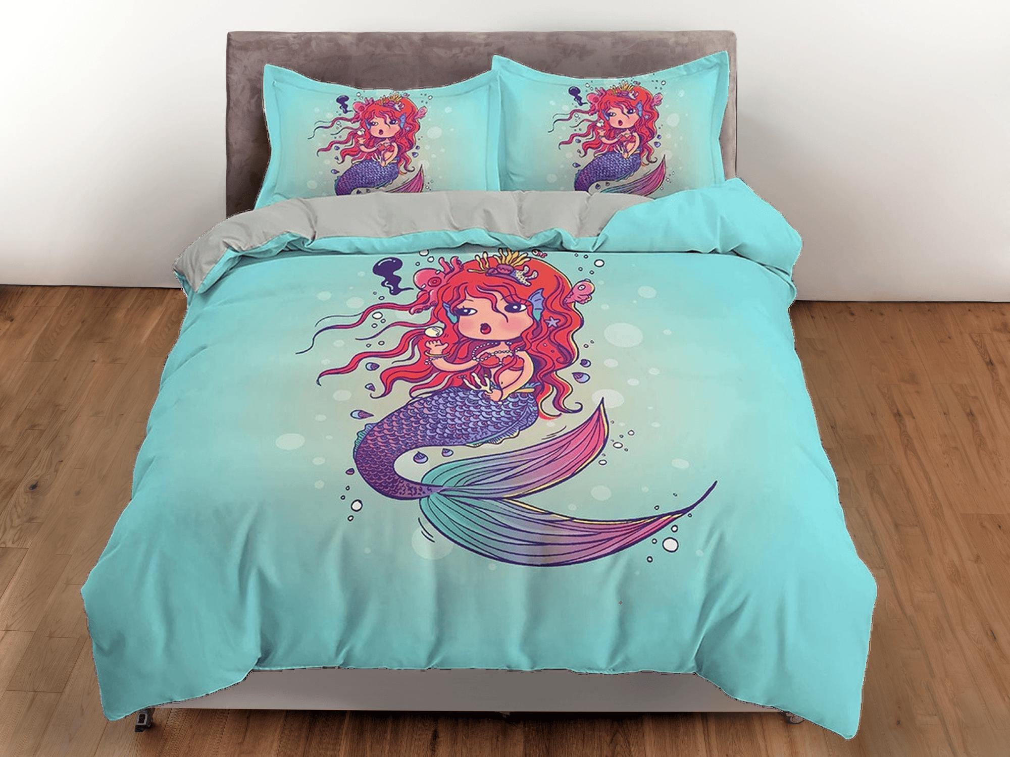 daintyduvet Fantasy Little Mermaid Green Bedding, Duvet Cover & Pillowcase, Zipper Bedding, Dorm Bedding, Teens Adult Duvet King Queen Full Twin Single
