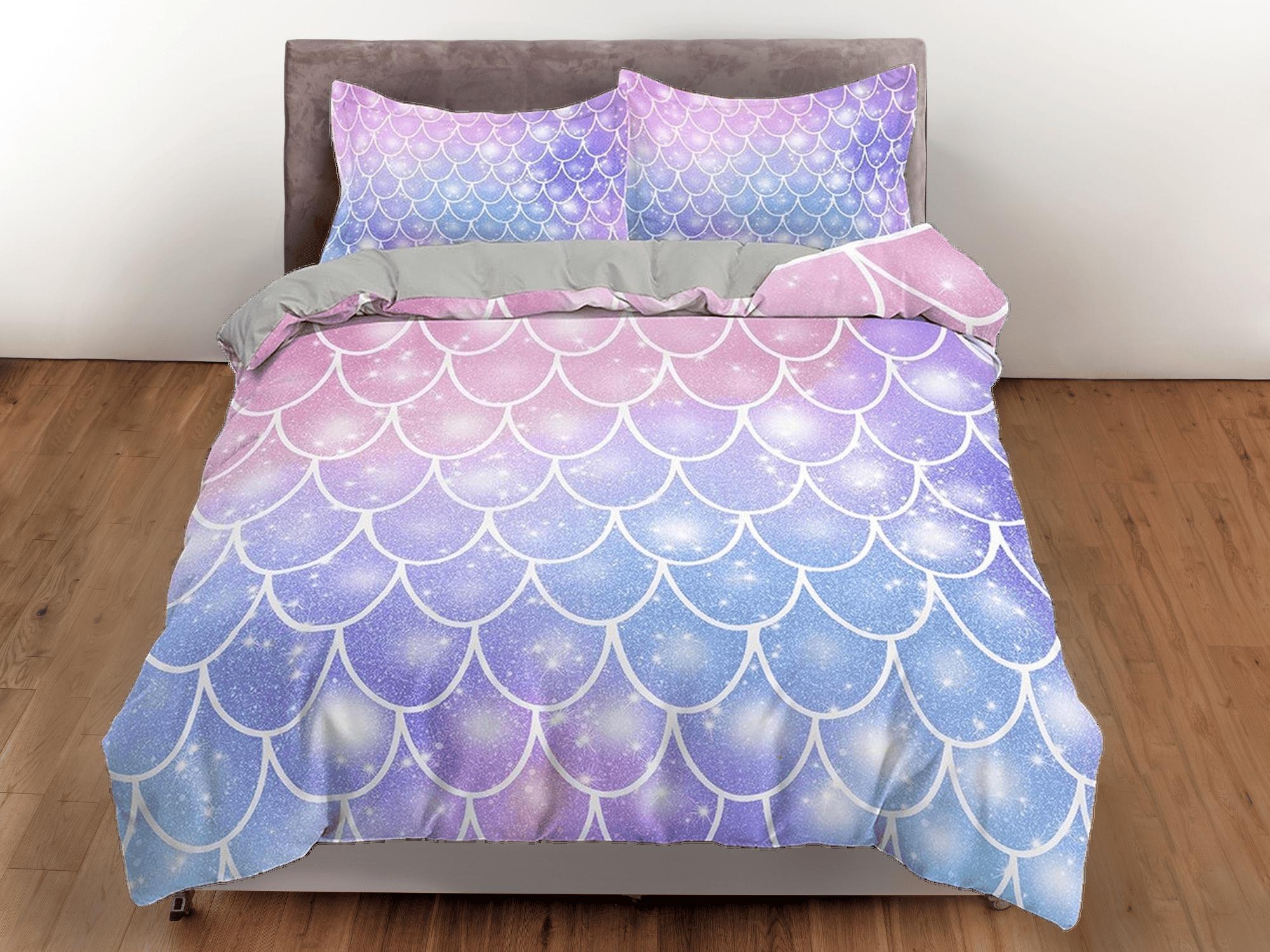 daintyduvet Fish Scales Mermaid Kids Purple Pink Duvet Cover Set, Toddler Bedding, Kids Bedroom, Cute Bedding, Duvet King Queen Full Twin Single