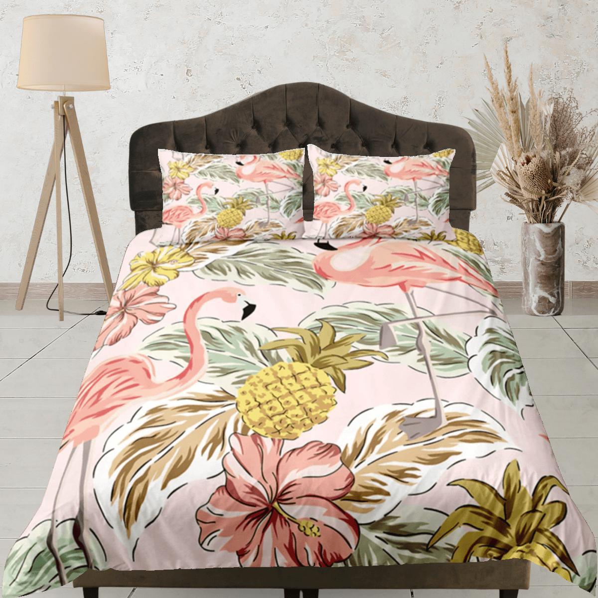 daintyduvet Flamingo Duvet Cover Set Cute Bedspread, Tropical Theme Dorm Bedding & Pillowcase