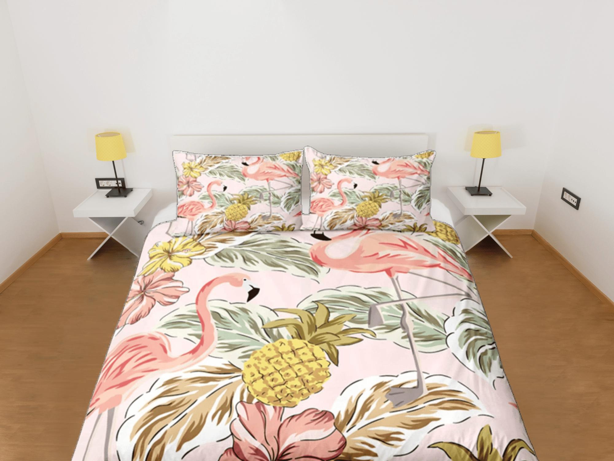 daintyduvet Flamingo Duvet Cover Set Cute Bedspread, Tropical Theme Dorm Bedding & Pillowcase