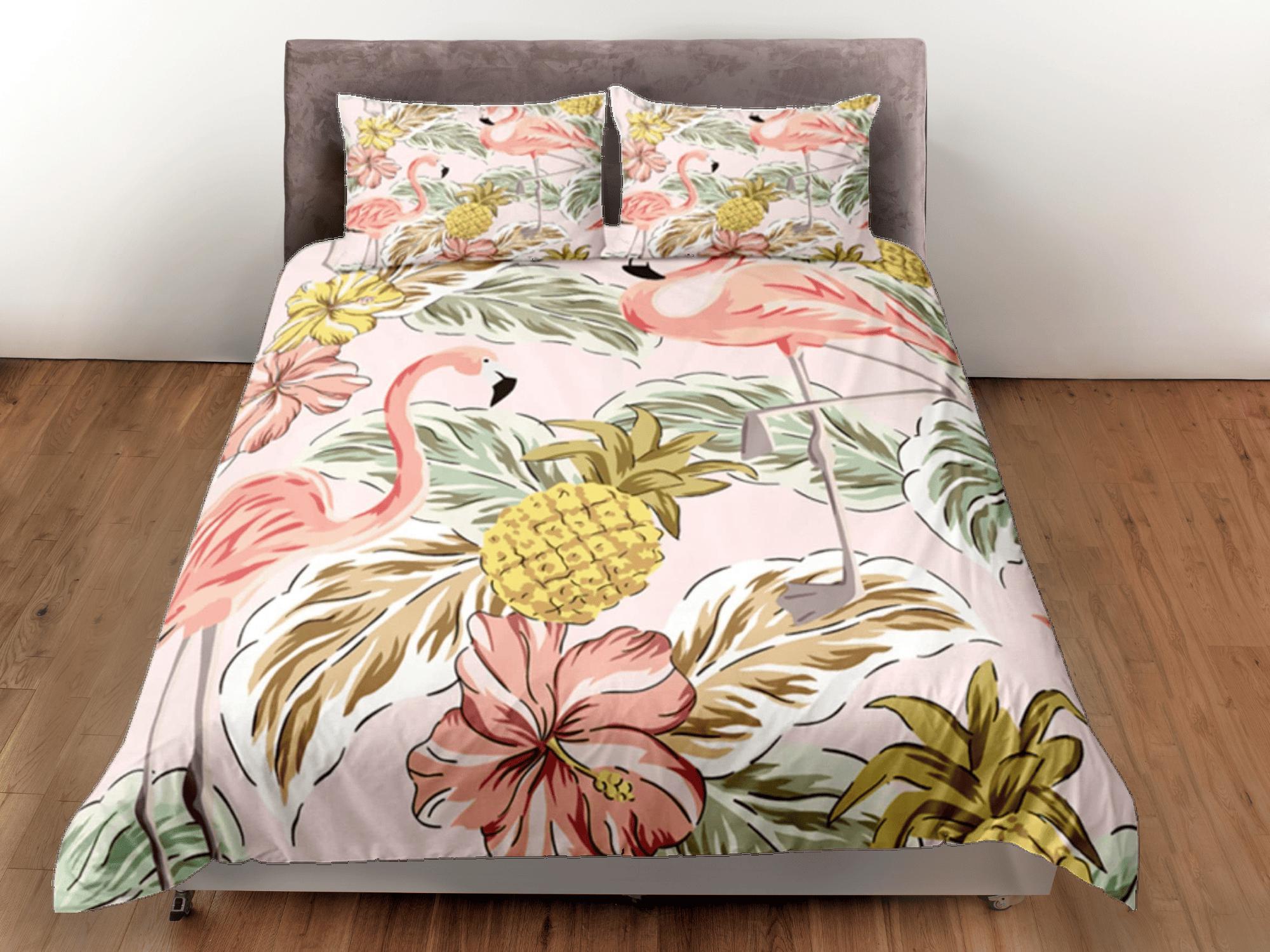 daintyduvet Flamingo Duvet Cover Set Cute Bedspread, Tropical Theme Dorm Bedding & Pillowcase