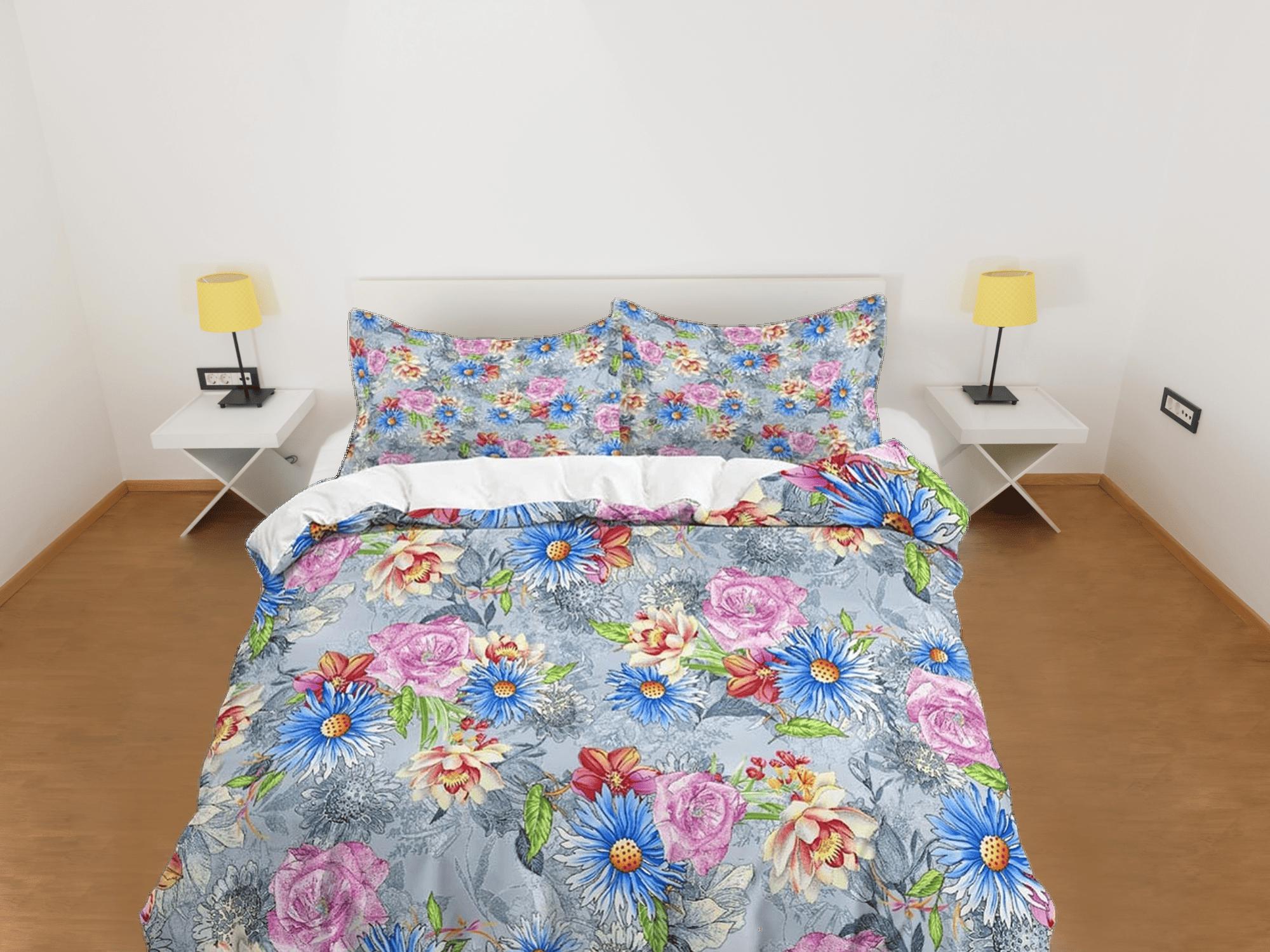 daintyduvet Floral duvet cover grey shabby chic bedding, teen girl bedroom, baby girl crib bedding boho maximalist bedspread aesthetic bedding