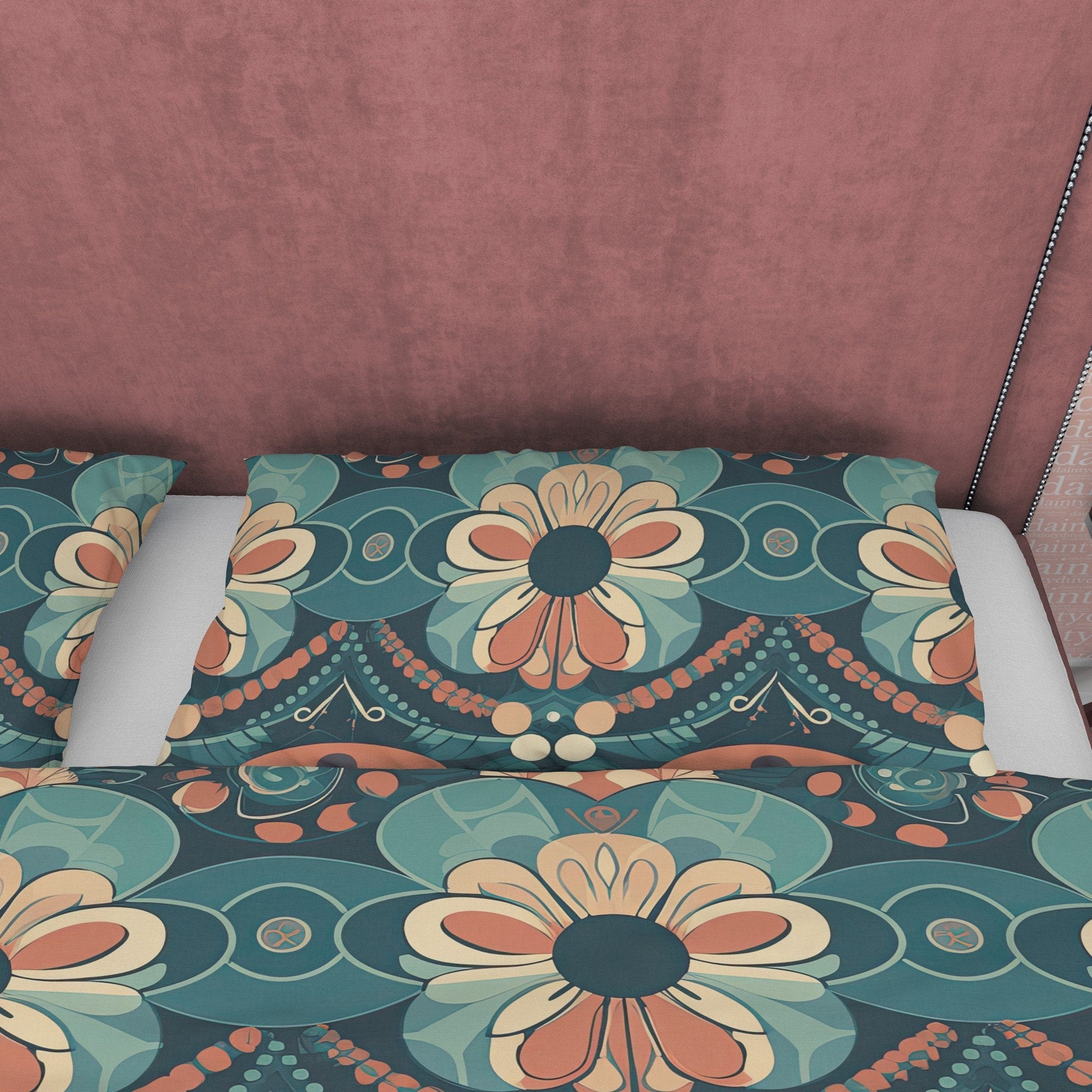 Floral Retro Bedding Set, Geometric Duvet Cover, Matte Color Quilt Cover, Bohemian Bedspread, Unique Abstract Bed Cover, Zipper Bedding
