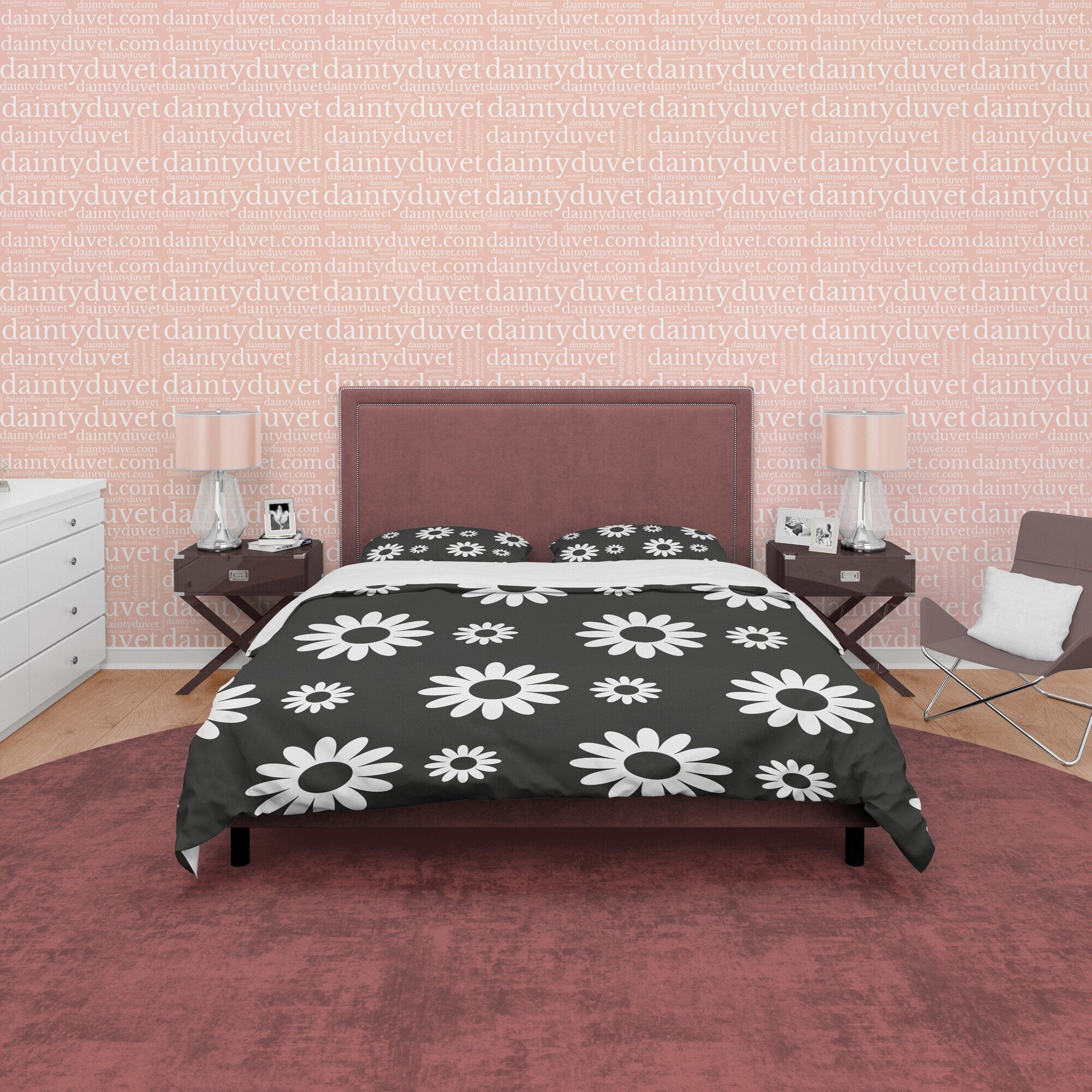 Flower Black and White Duvet Cover Set, Simple Floral Blanket Cover Retro Printed Bedding Set, 90s Nostalgia Quilt Cover, Groovy Bedspread