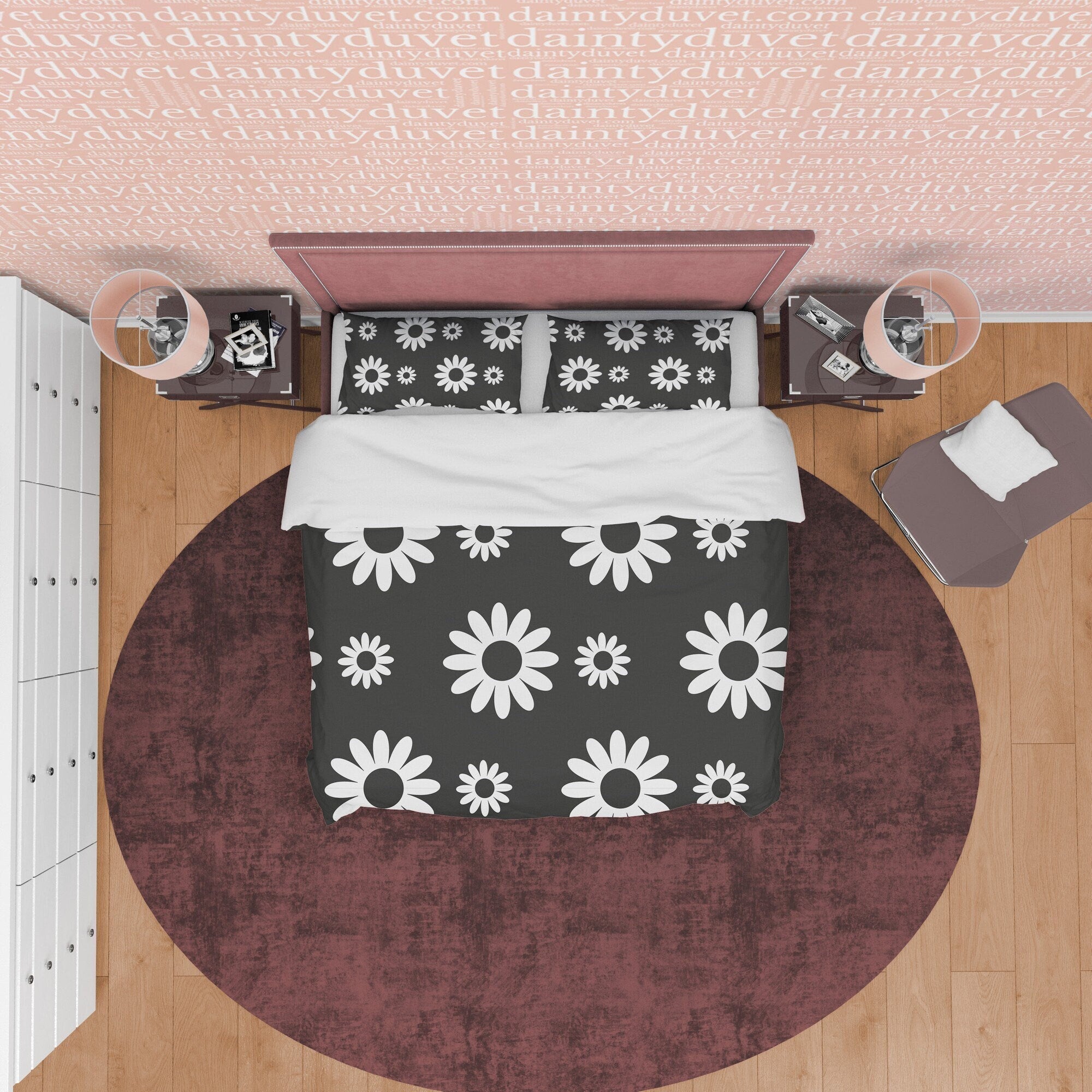 Flower Black and White Duvet Cover Set, Simple Floral Blanket Cover Retro Printed Bedding Set, 90s Nostalgia Quilt Cover, Groovy Bedspread