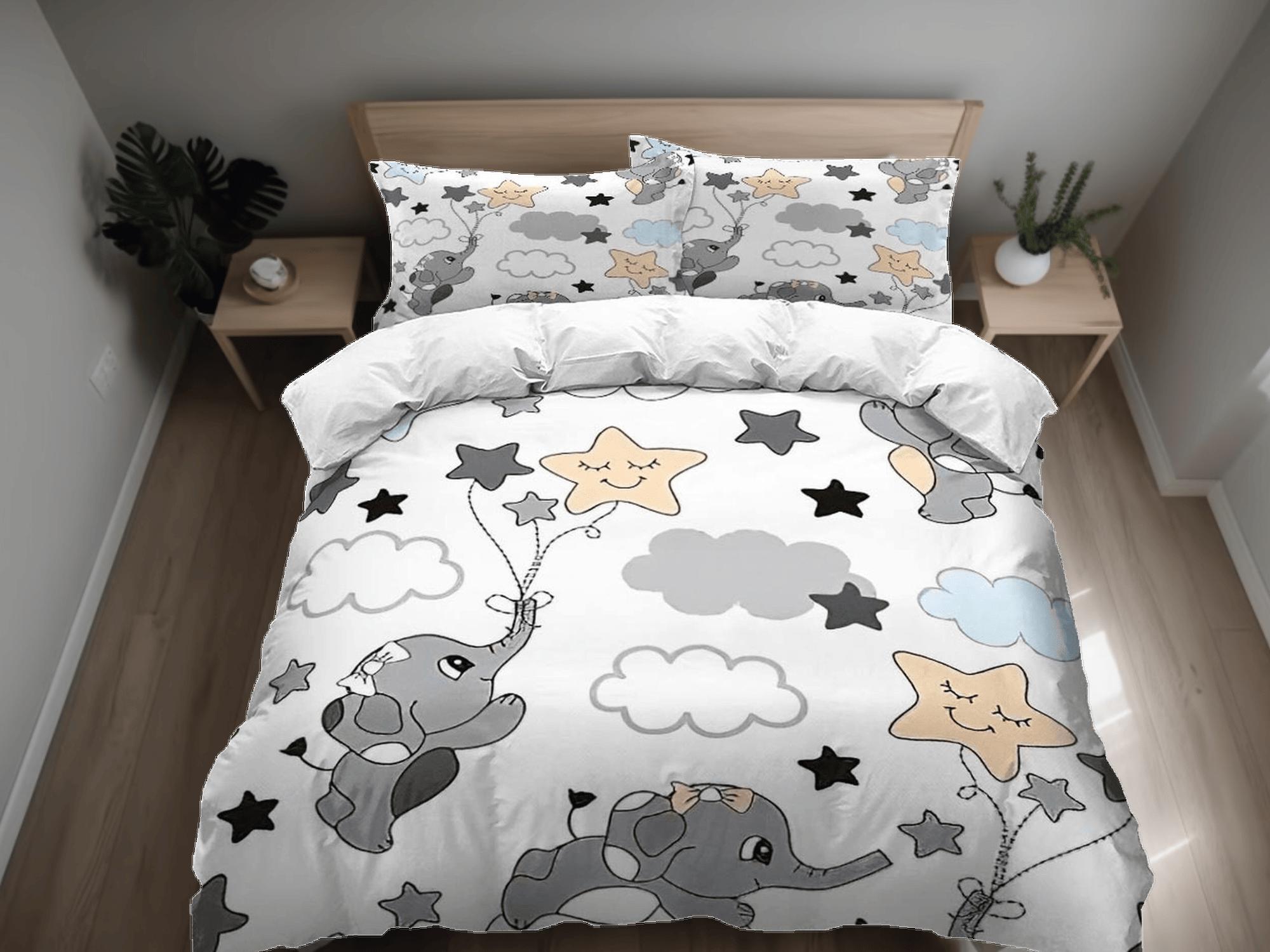 daintyduvet Flying elephant reaching the stars bedding cute duvet cover set, kids bedding full, nursery bed decor, elephant baby shower, toddler bedding
