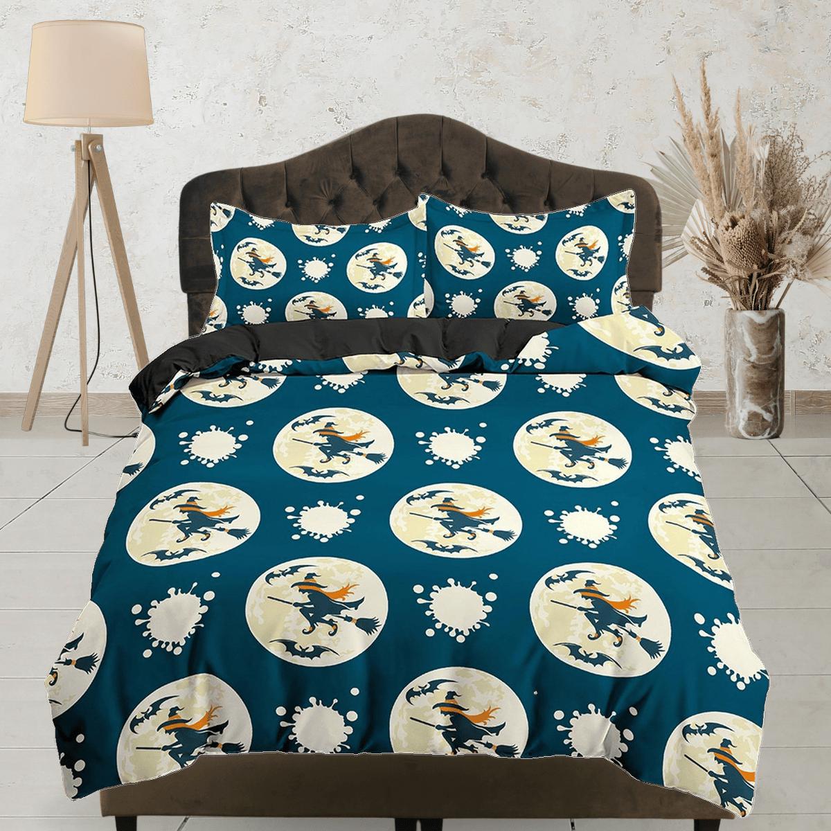 daintyduvet Flying witch full moon halloween full size bedding & pillowcase, blue duvet cover set dorm bedding, nursery toddler bedding, halloween gift