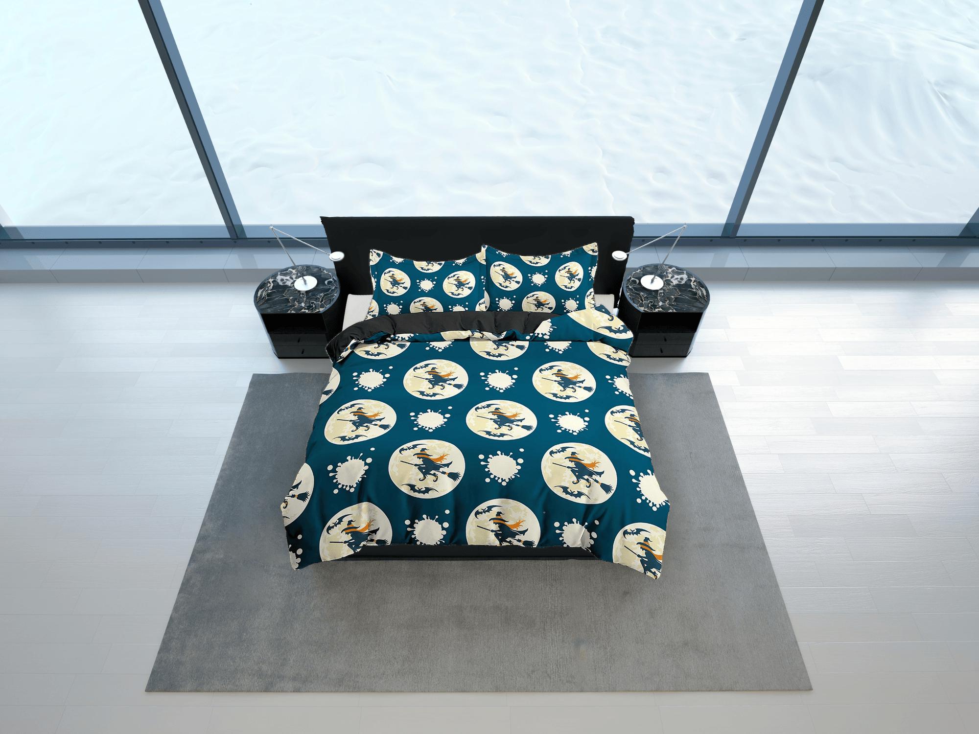 daintyduvet Flying witch full moon halloween full size bedding & pillowcase, blue duvet cover set dorm bedding, nursery toddler bedding, halloween gift